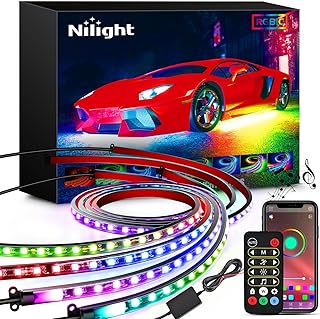 Nilight 4Pcs Car Underglow Neon Accent Strip Lights 256 LEDs RGBIC Multi Color DIY