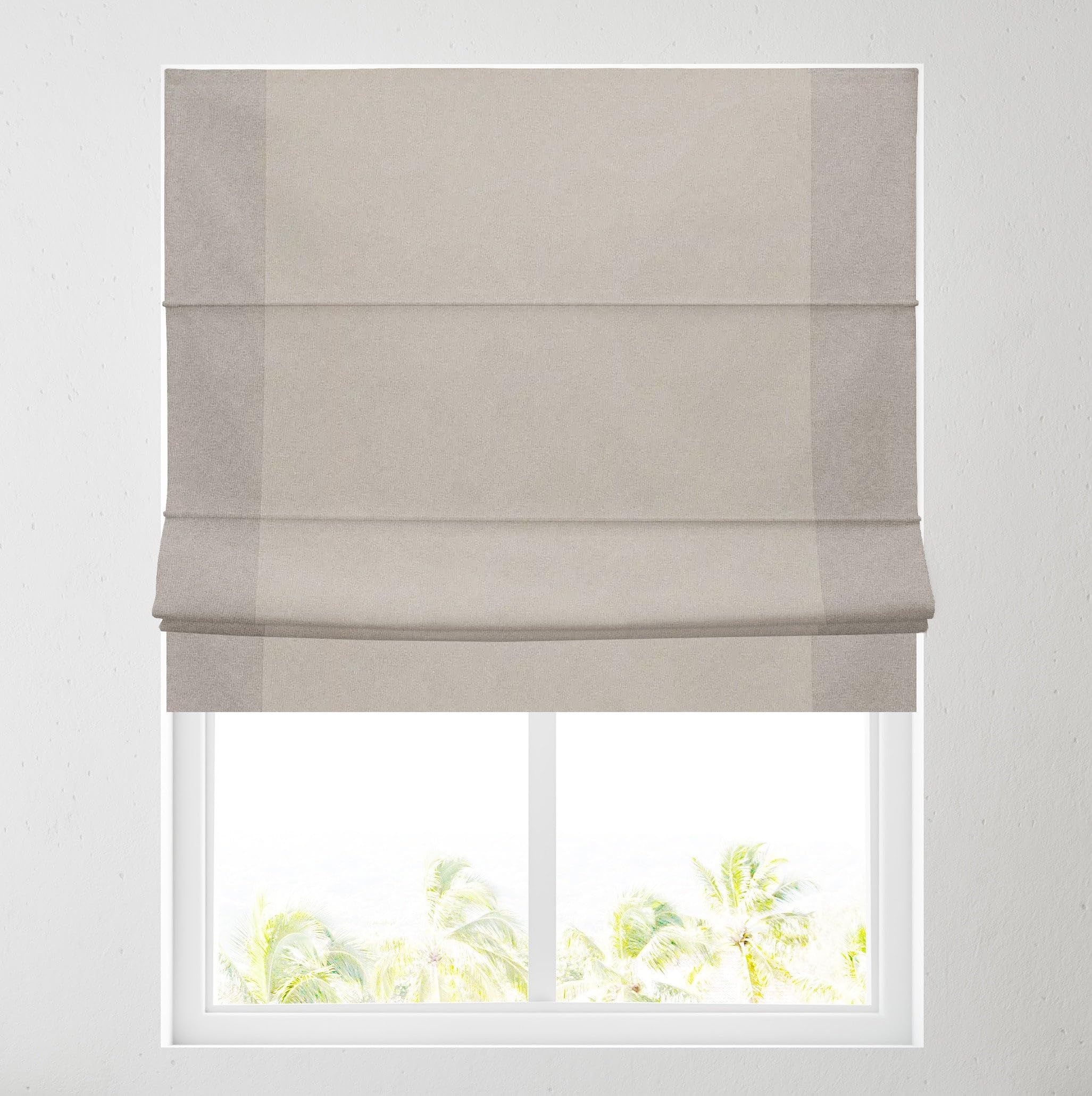 Barnes Blinds And Interiors Taupe Soft Textured Ara Bordered Roman Blinds - Durable Fittings Easy Fit (Natural/ 183Cm)