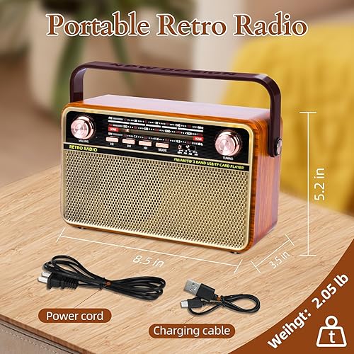 Miniatura 2 de Dmyond Radio FM portátil, altavoz Bluetooth pequeño recargable portátil de onda corta, altavoz fuerte, compatible con tarjeta AUXTFUSB para el hogar