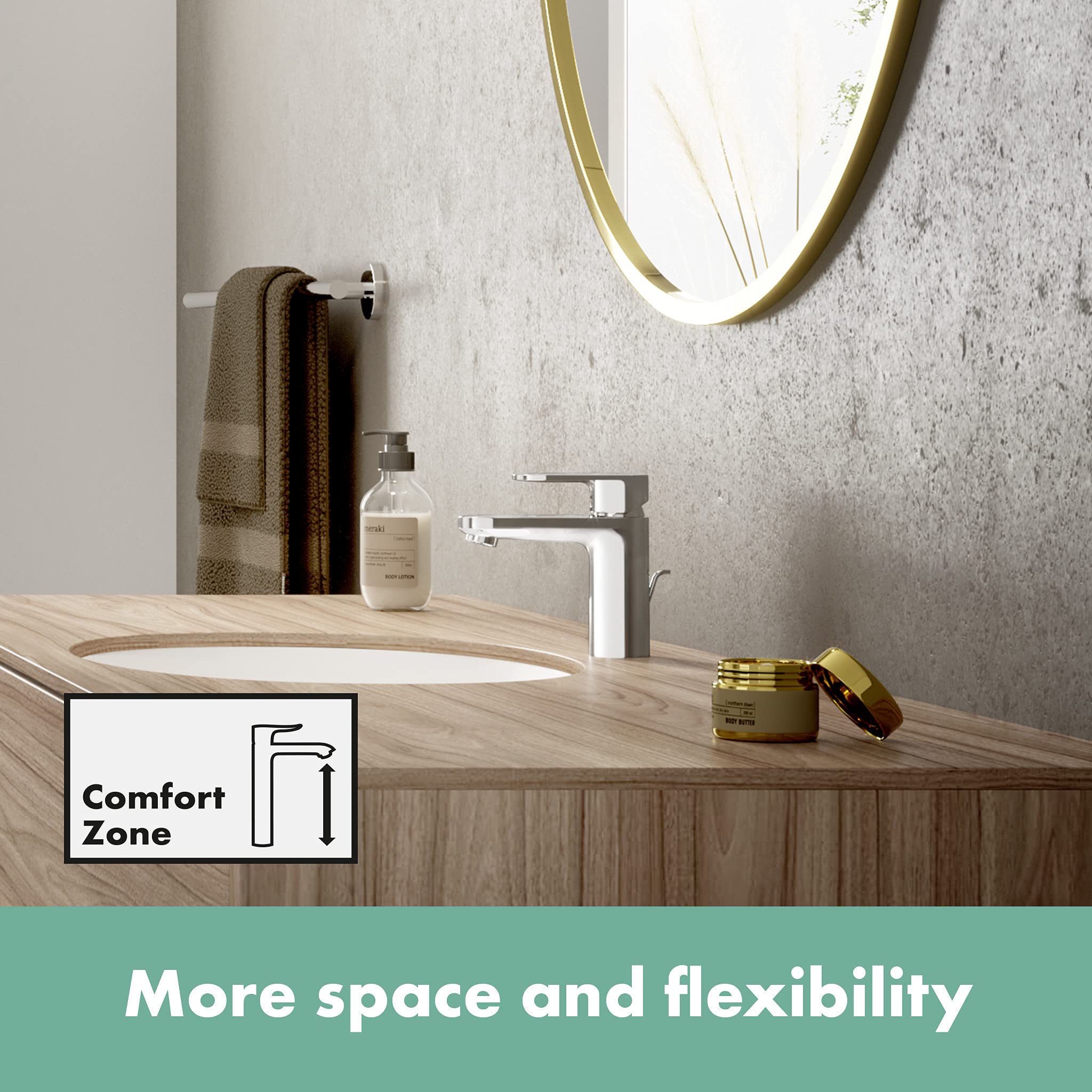 hansgrohe Waschtischarmatur Vernis Blend, Wasserhahn Bad mit Auslauf Höhe 100 mm, mit Zugstange, Badarmatur wassersparend, Chrom