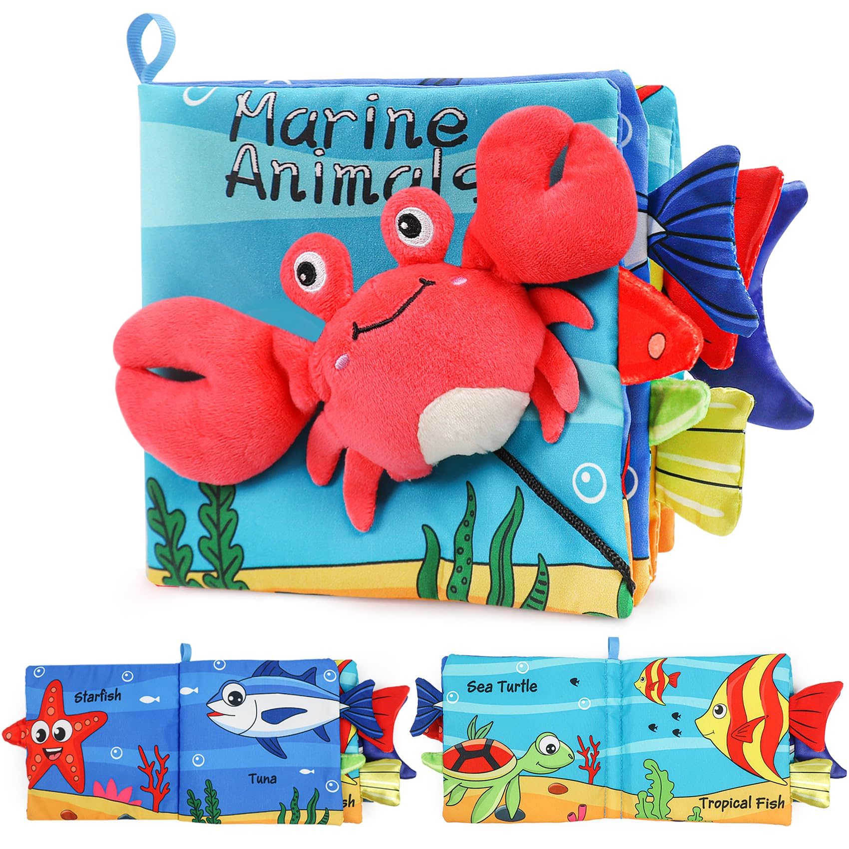 ZERIFAM Soft Cloth Book, 3D Touch and high contrast Book Baby Toy, 3D Touch Feel High Contrast Cloth Book Sensory Baby Toys, Sensory Toy, For 0-18 Months Newborn Babies (Crab)