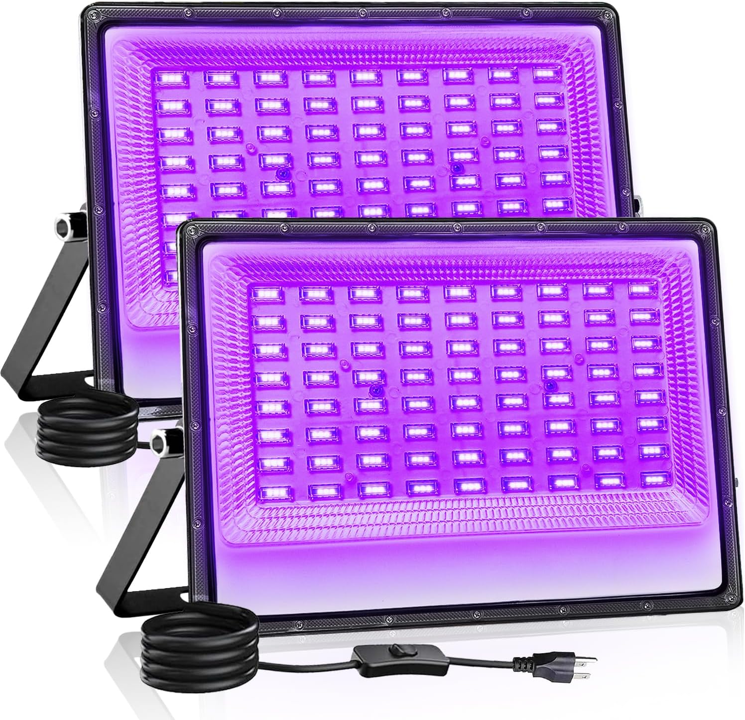 2 Pack 150W LED Black Lights, 395-400nm UV Black Lights for Party, IP66 Waterproof Blacklight Flood Light with Plug, Glow in The Dark, Halloween, Body Paint, Aquarium, Neon Glow