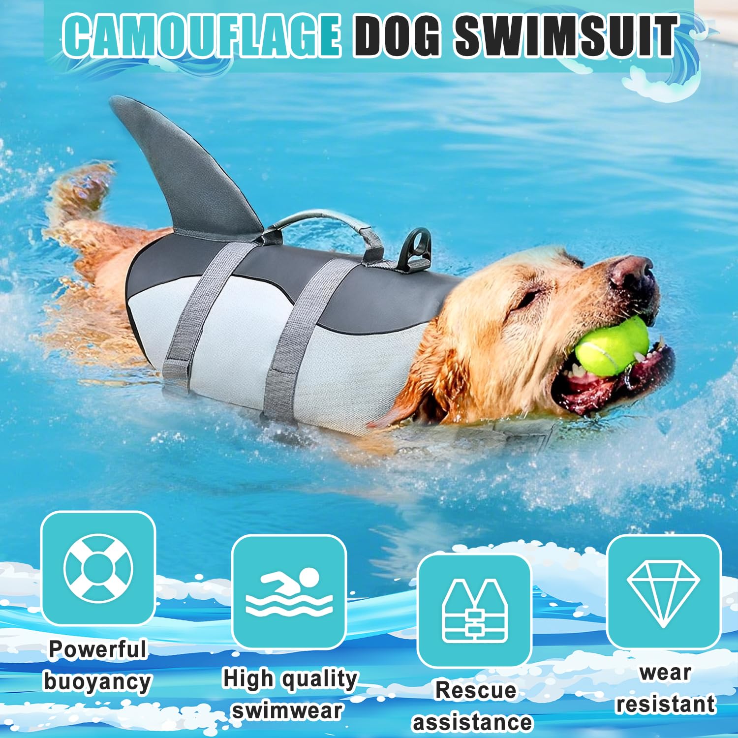 Voarge Dog Life Vest, Swimming Float Jacket Adjustable, Dog Life Jacket for Small Medium - Image 2