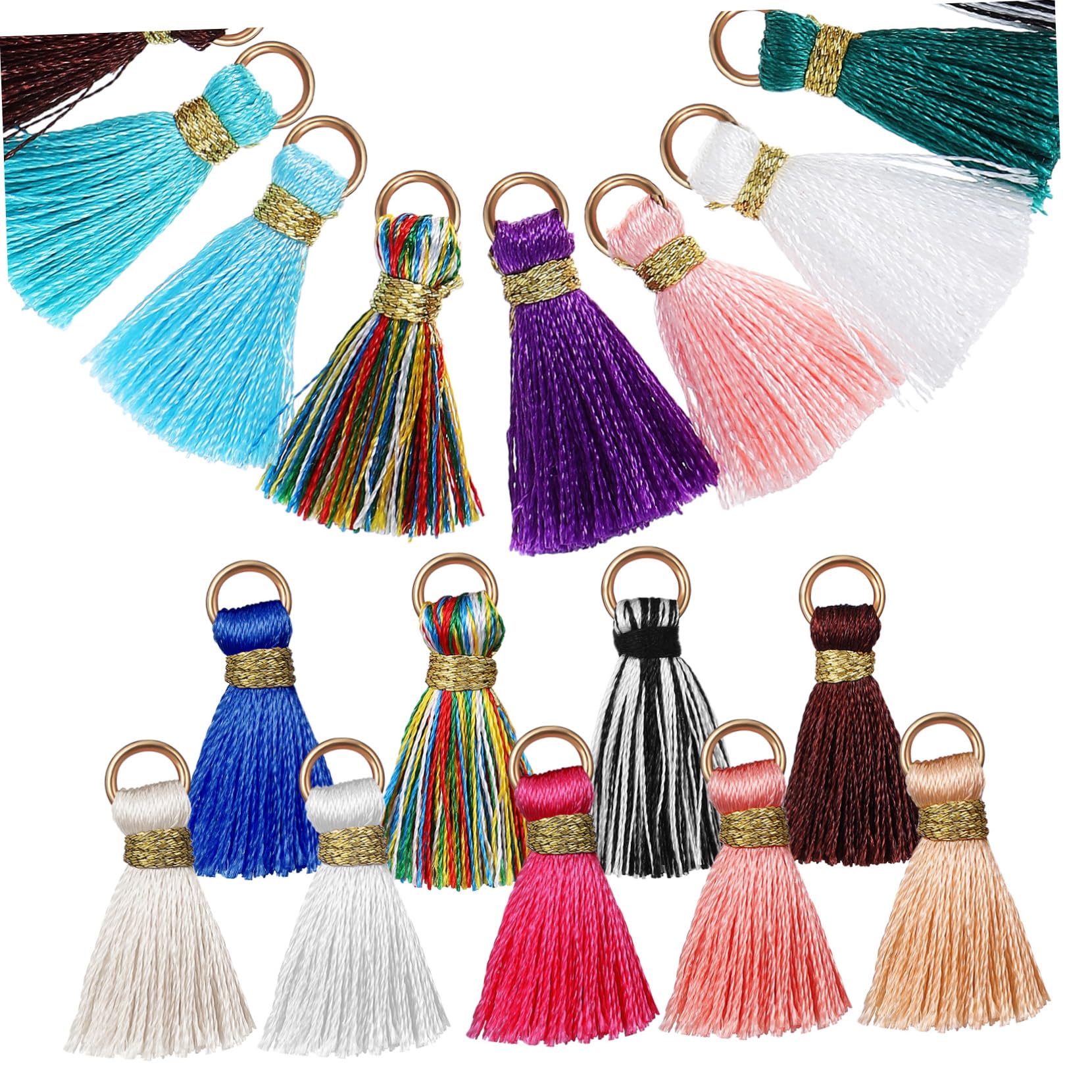 BEBEMOKO 50Pcs Mini Tassels for Crafts Multi Color Key Chain Accessories with Convenient Loop for DIY Jewelry and Ornaments for Keychain Making and Stylish Decorations