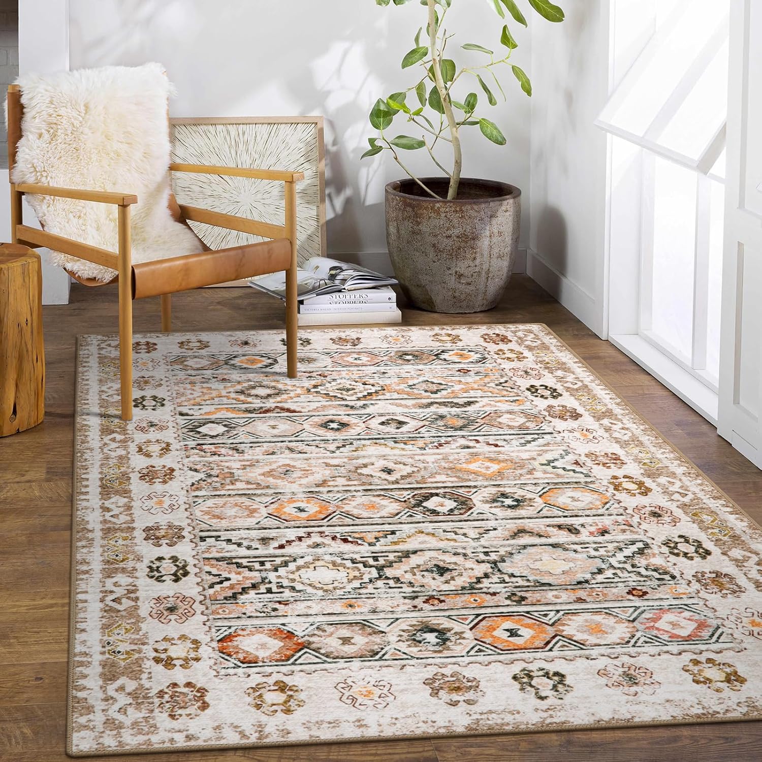 Wonnitar Boho Washable 5x7 Rugs, Moroccan Trellis Living Room Area Rug