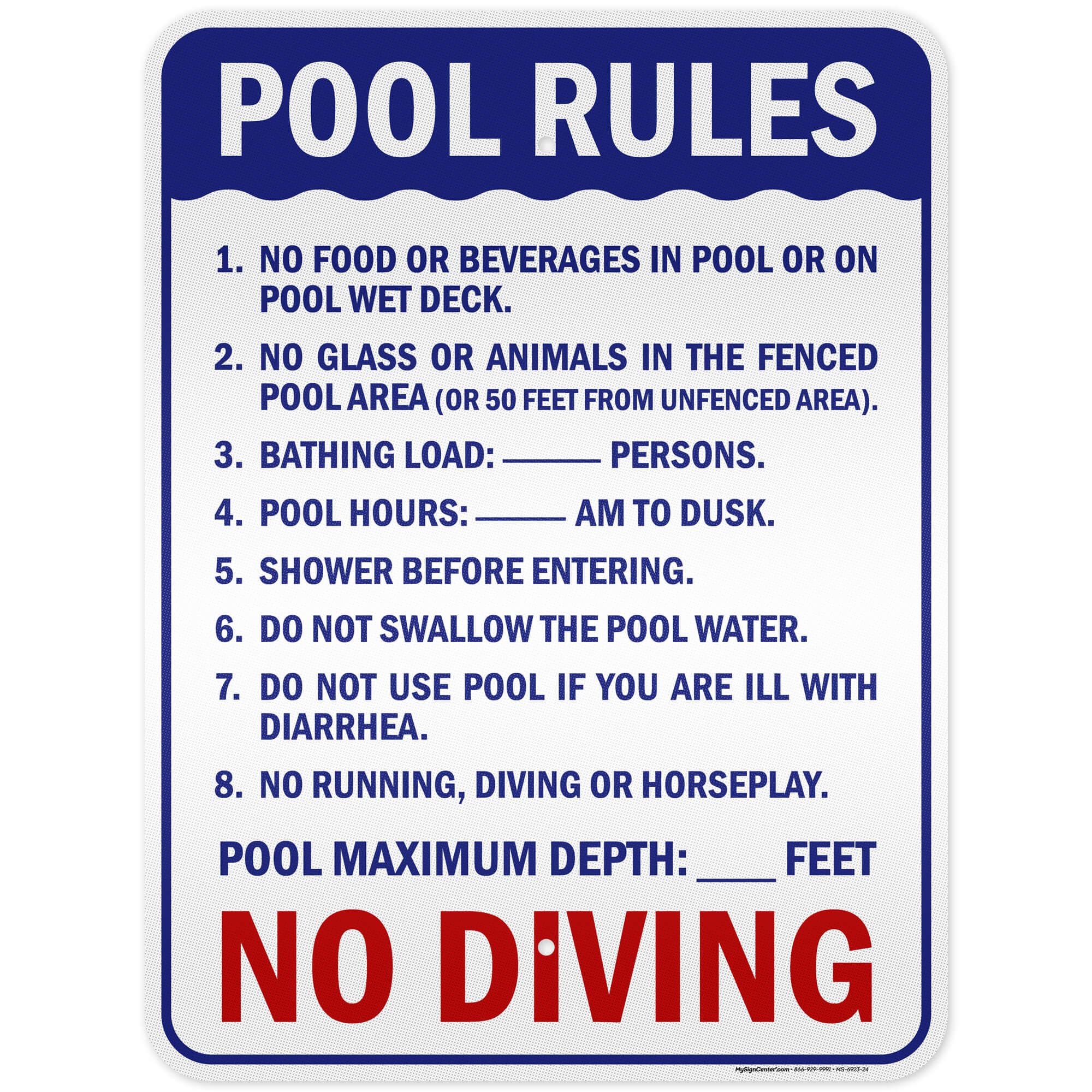 Pool Rule Sign, 18x24 Inches, 3M EGP Reflective, Rust Free .080 Aluminum, Fade Resistant, Made in USA by My Sign Center