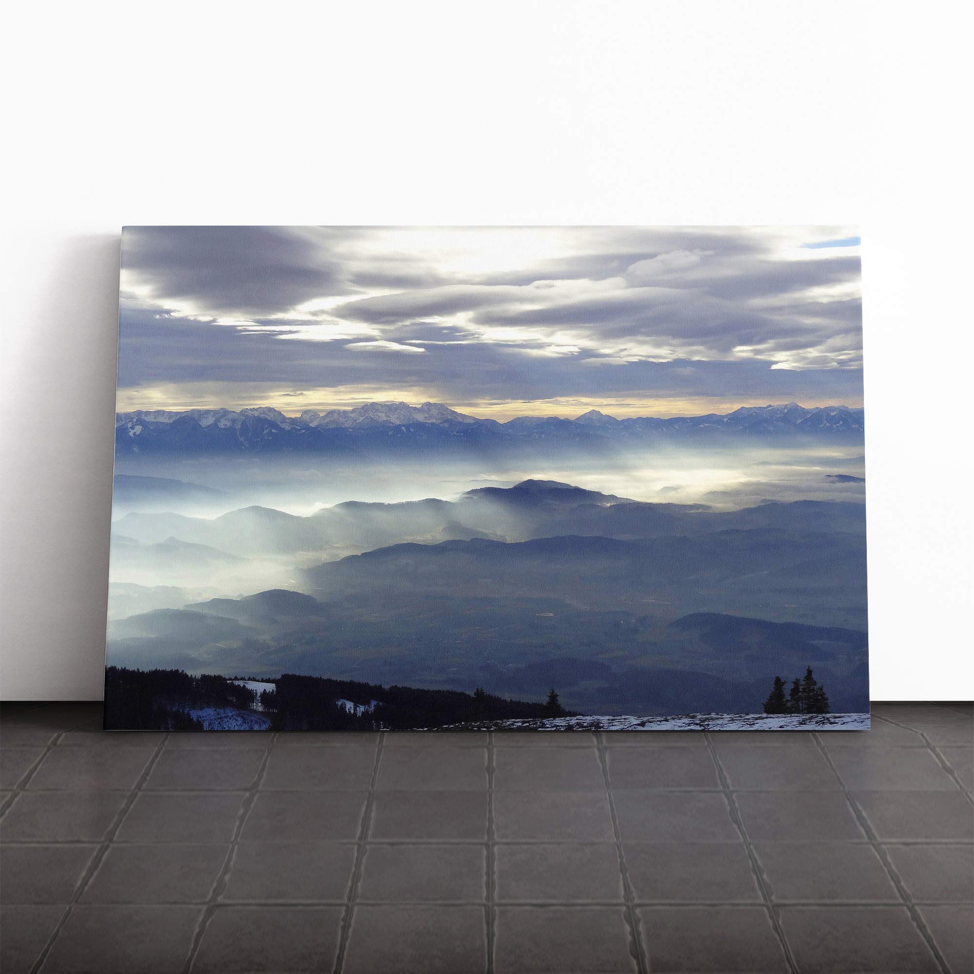 Landscape Austria Hills and Clouds (2) Canvas Print | Gallery Wrapped 30mm Frame Wall Art | 20x14 inches | Ready to Hang | Modern Landscape Picture | Living Room Bedroom Lounge Office