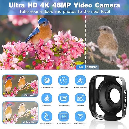 Miniatura 2 de Videocámara de vídeo 4K para YouTube cámara de vlogging Ultra HD de 48 MP pantalla táctil IPS de 3 pulgadas visión nocturna por infrarrojos 16X zoom
