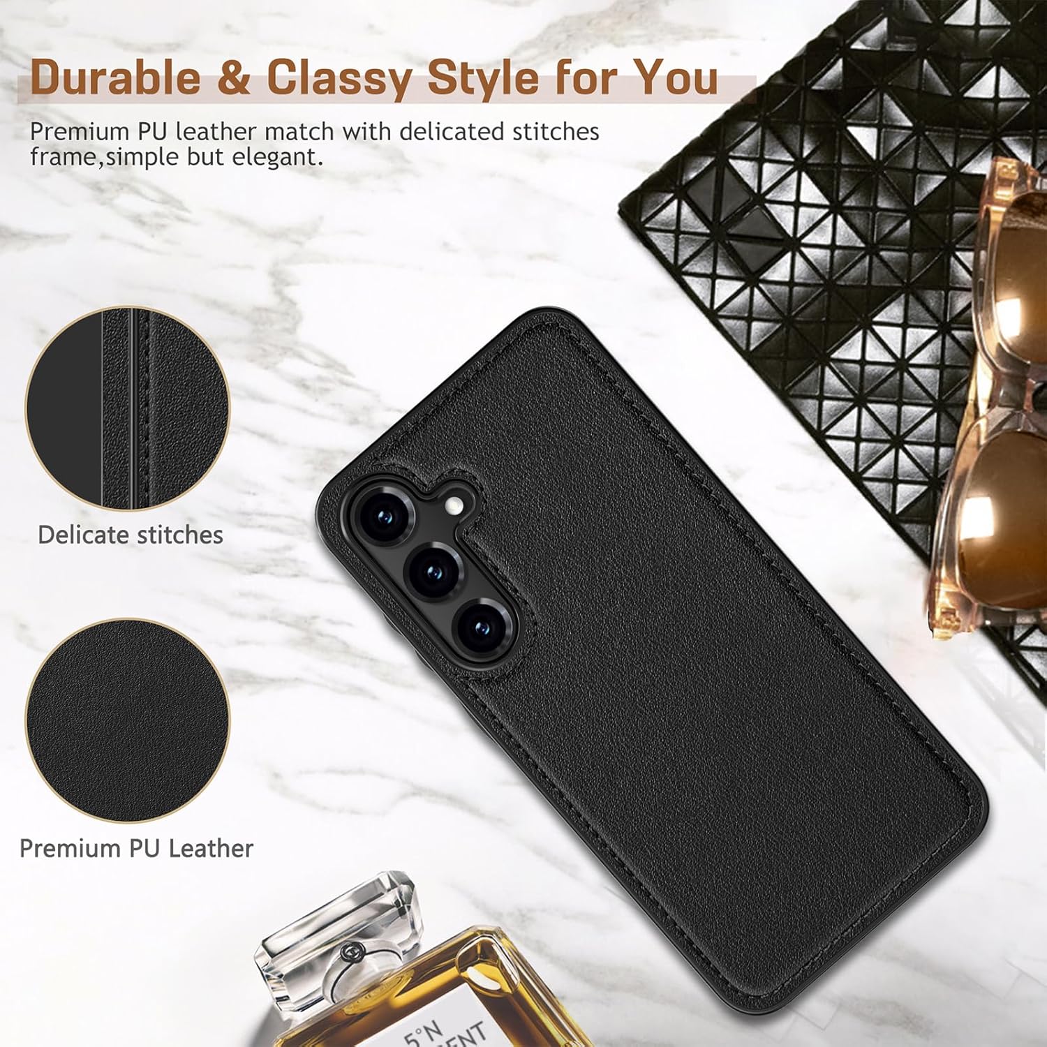 LOHASIC for Samsung Galaxy S25 Plus Case, Slim Business Vegan PU Leather Luxury Non-Slip Grip Shockproof Bumper Full Body Protective Cover Men Phone Cases for Galaxy S25+ Plus 5G 6.7" 2025 - Black - Image 3