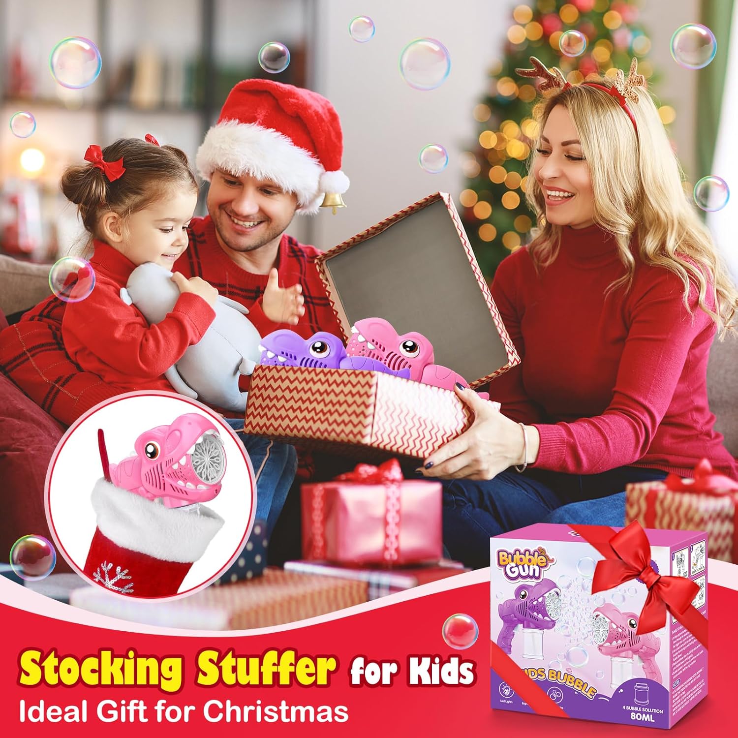 Yunaking Bubble Gun Toys for Girls: Bubble Machine for Kids 2 Rechargeable Dino Toys Easter Basket Stuffers Gift for 3 4 5 6 7 8 Girls Toddlers Ages 4-6 Outdoor Summer Birthday Christmas Valentines