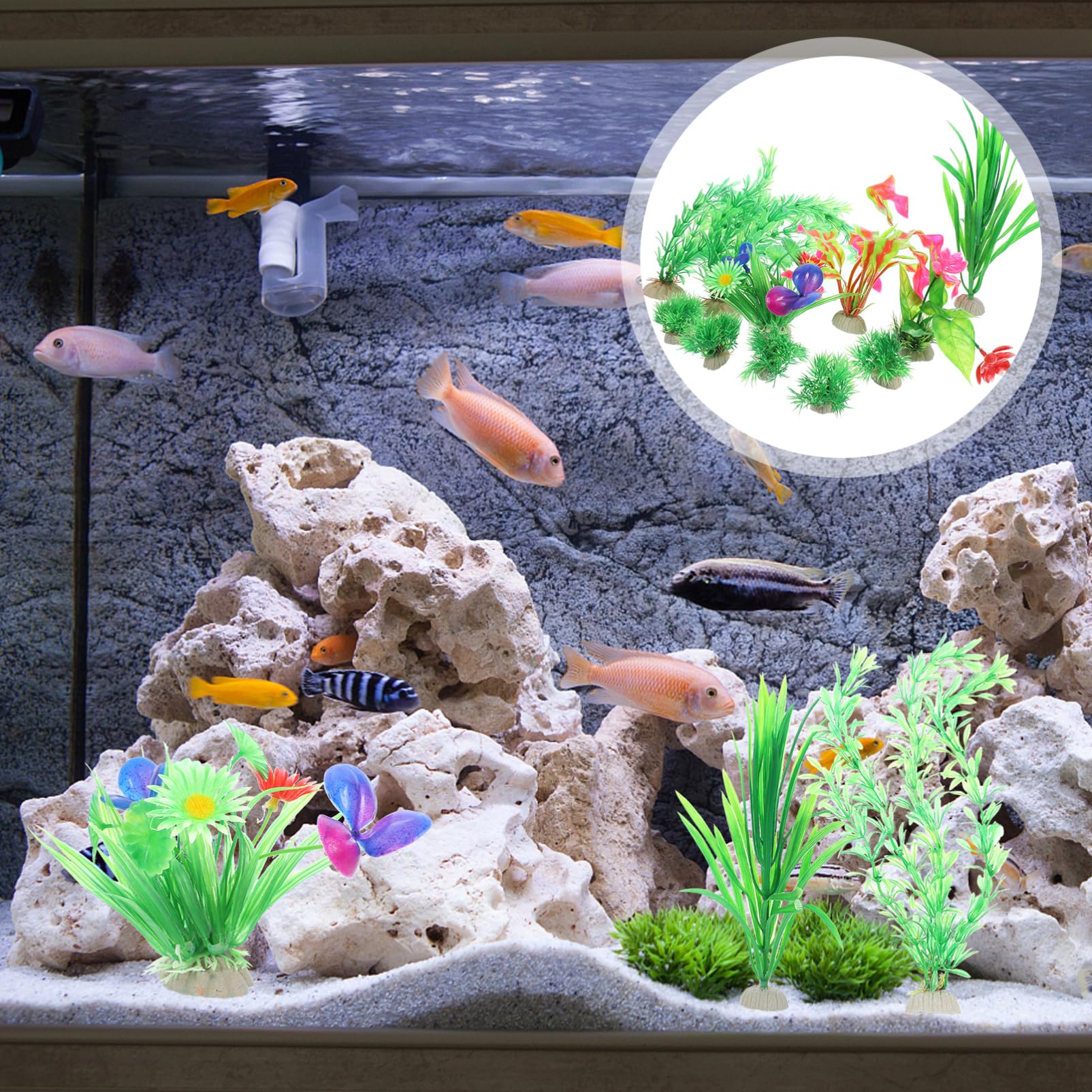 YARNOW 5 Juegos Acuario Plantas Acuaticas Decoracion Agua Tanque Característica Artificial Aire Planta De Acuario Decoración del Accesorios para Pecera Plastico PVC 11 Uds * 5
