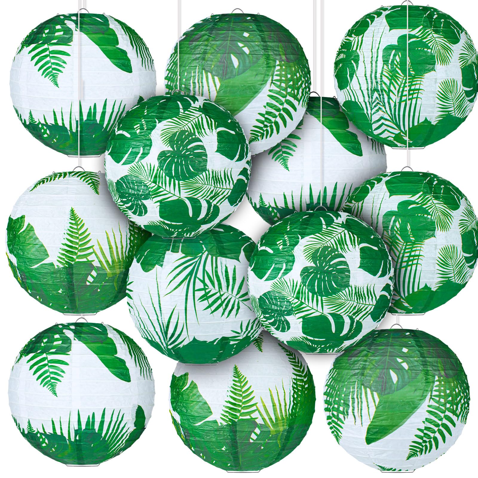Panelee 12 Pcs Tropical Party Decorations Palm Leaves Paper Lanterns 8 Inch Hawaii Luau Summer Hanging Round Lanterns Decorations for Tropical Party Indoor Outdoor Decor