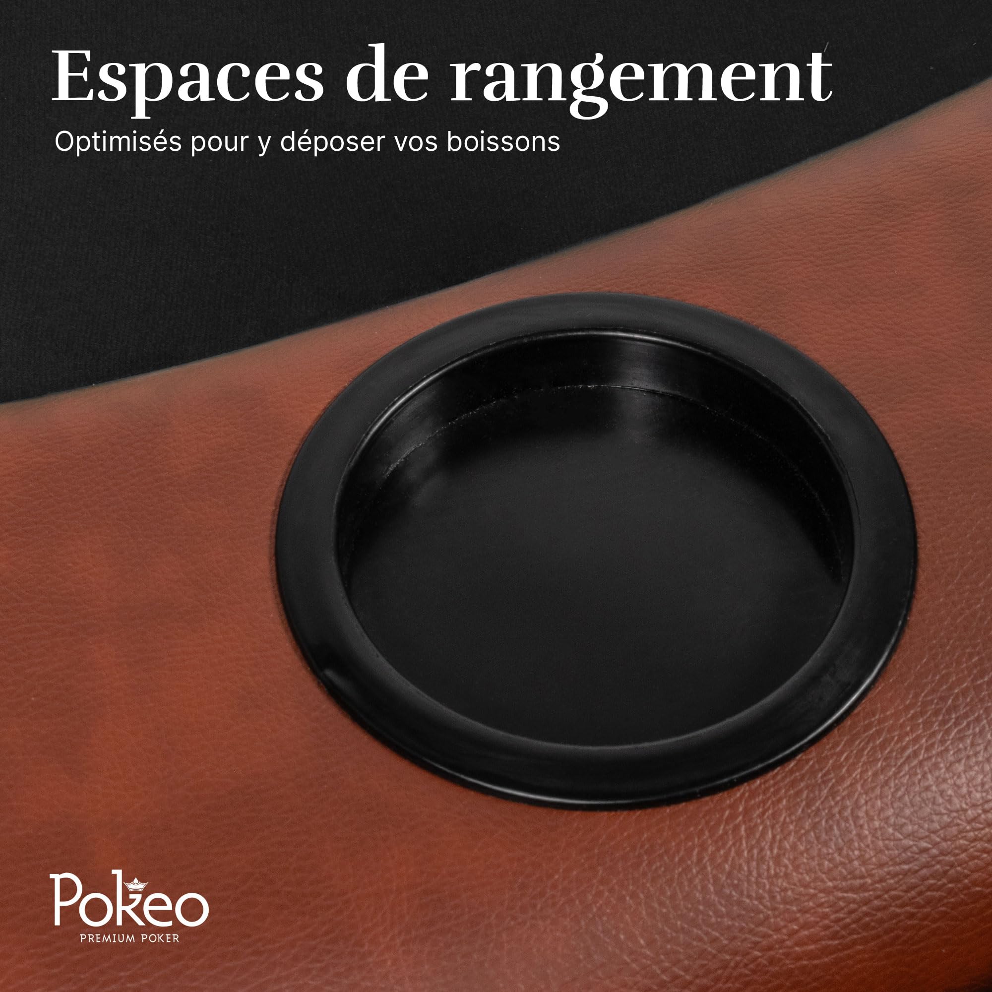 Mesa de Póker Plegable para 10 Jugadores – Tapete Negro – Compacta – Apoyabrazos PU Marrón – 10 Portavasos – Texas Hold'em Blackjack