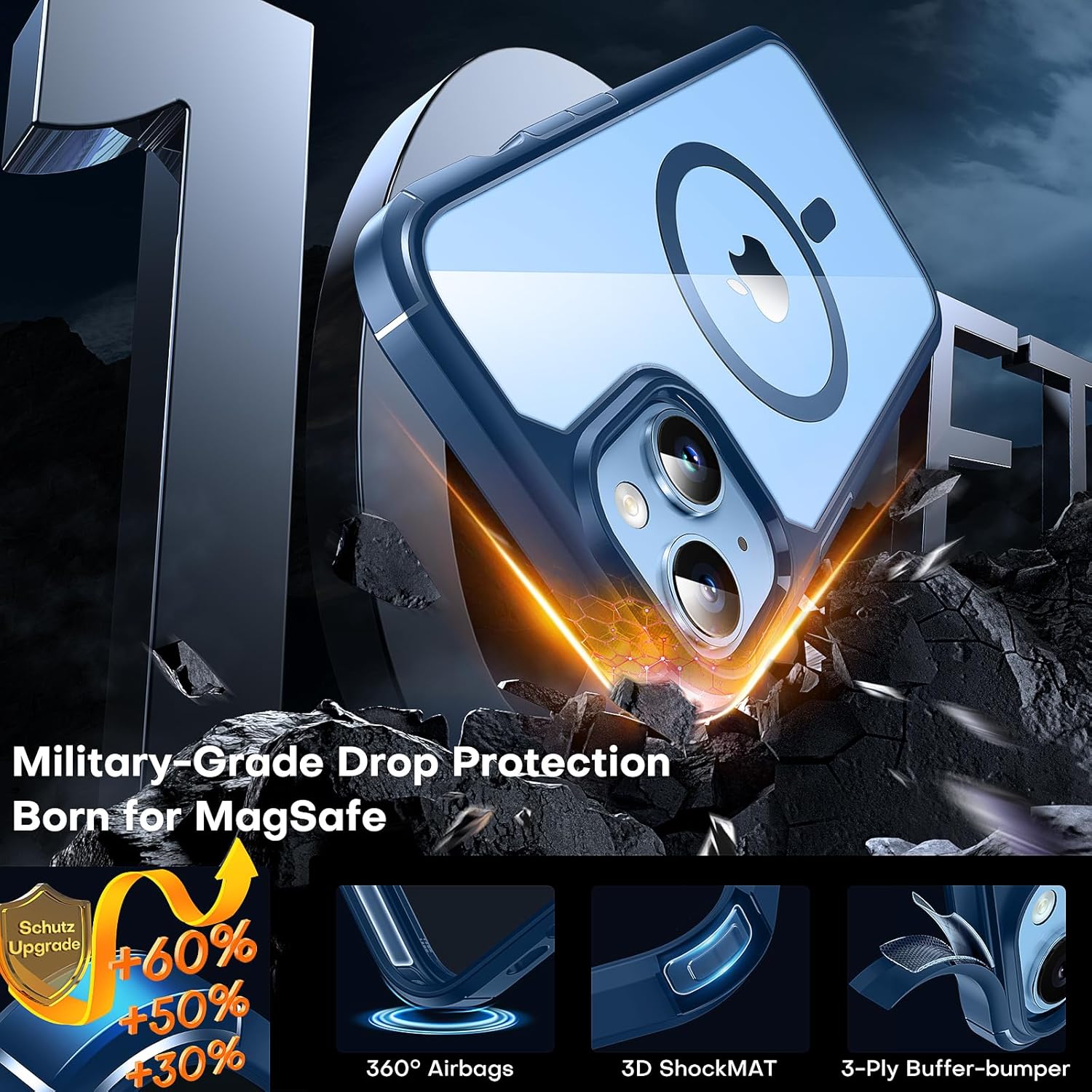 TAURI 3 in 1 Magnetic for iPhone 14 Plus Case, Compatible with Magsafe [Yellowing Resistant] with 2X Screen Protector, [Military Grade Protection] Slim Case for 14 Plus - Blue - Image 3