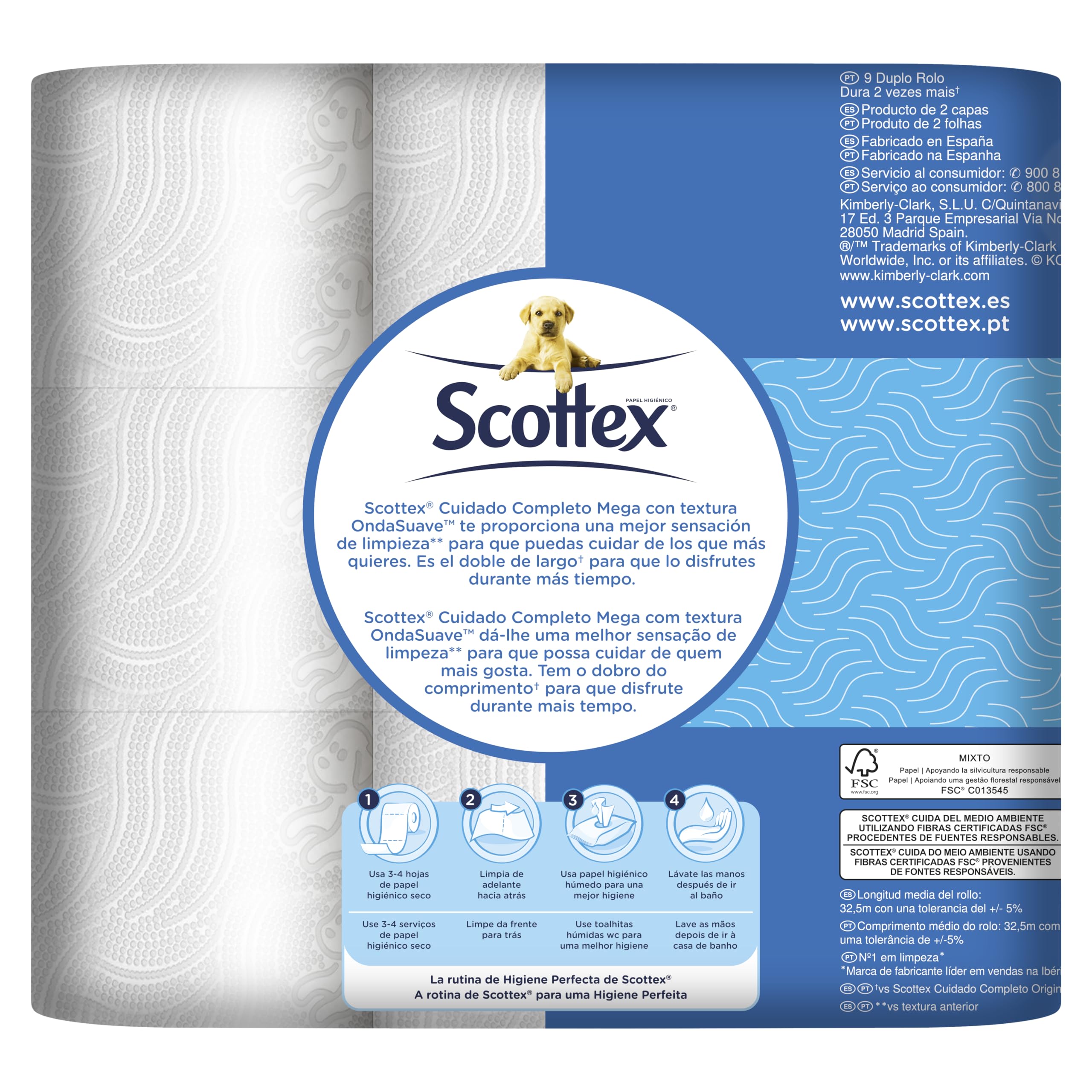 Scottex Megarollo Papel Higiénico Seco 9 rollos (18 rollos de un rollo original)