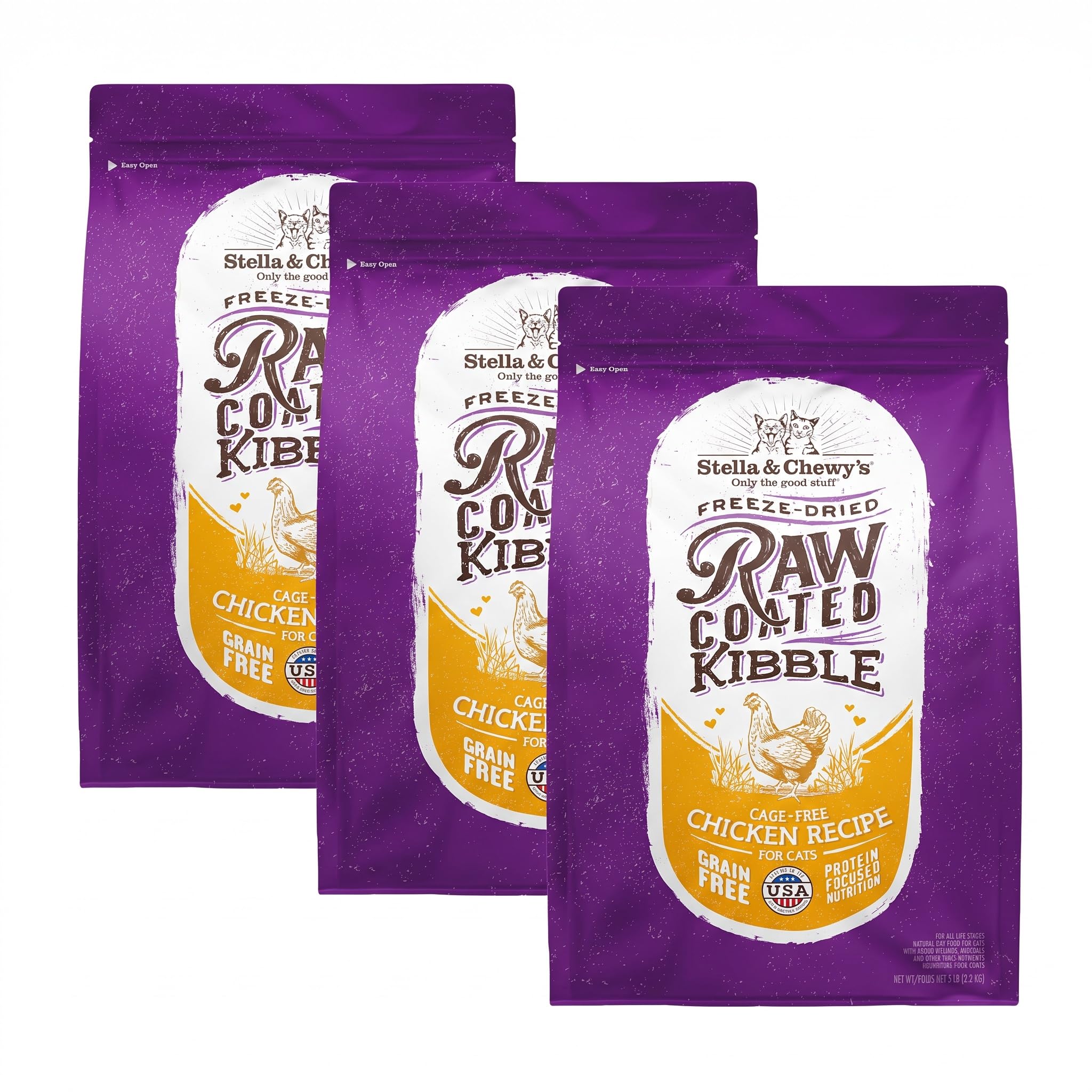 Stella &amp; Chewy's Raw Coated Cat Food - High Protein, Grain-Free Kibble with Cage-Free Chicken - Premium Digestive Support with Probiotics - Natural Small Kibble - Perfect for Picky Eaters - 5 lb Bag