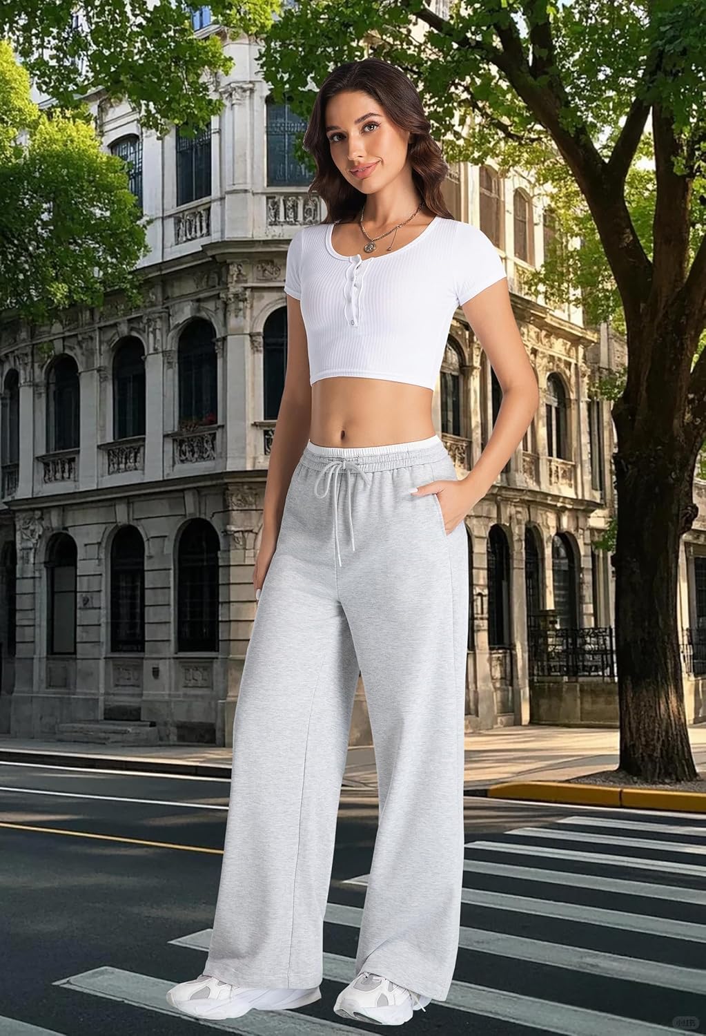 Tsher Sweatpants Women Casual Wide Leg Elastic Drawstring Straight Leg Lounge Pants High Waist Trouser - Image 4