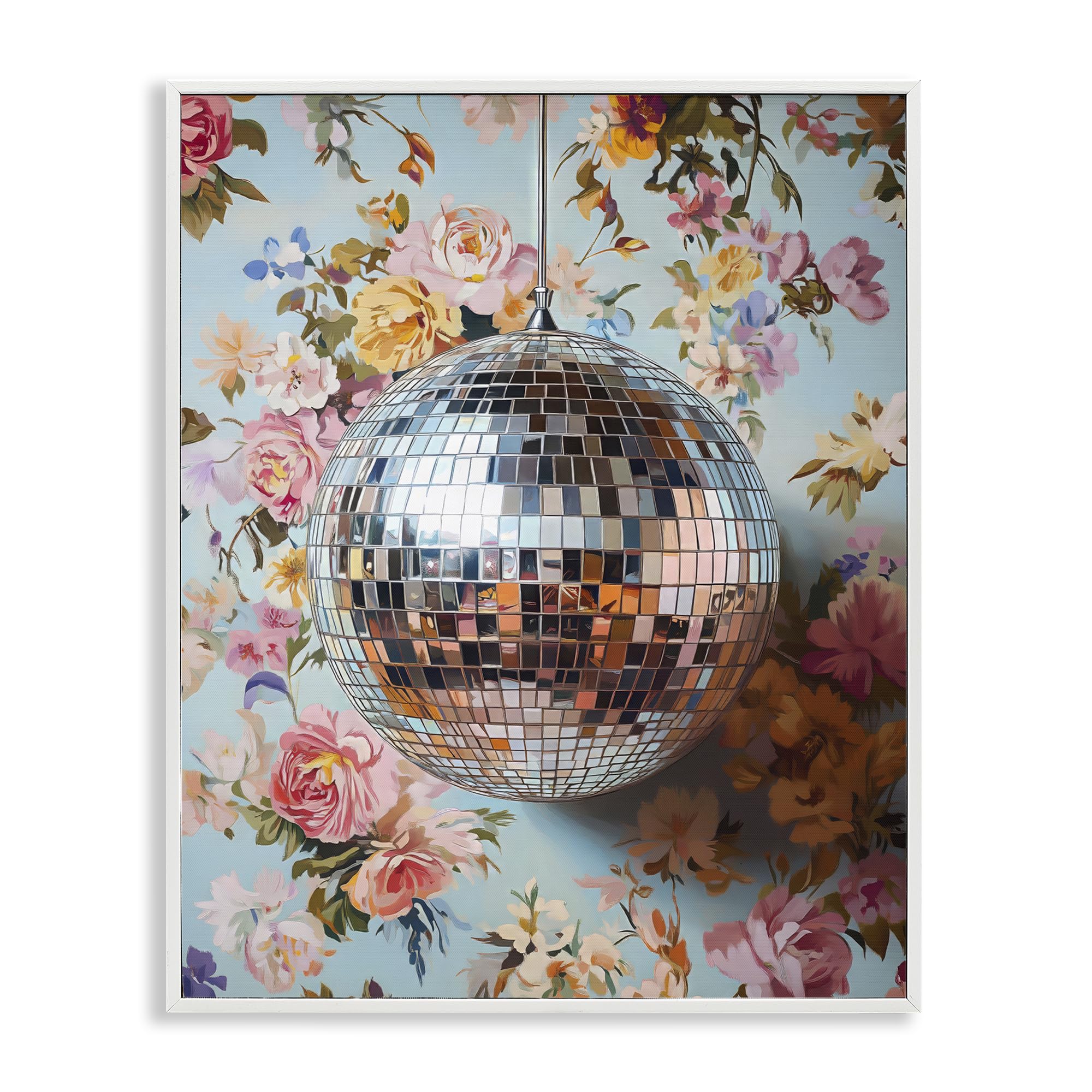 Stupell Industries Coastal White (Textured) 'Floral Disco Ball Reflection'| Framed Giclee Art