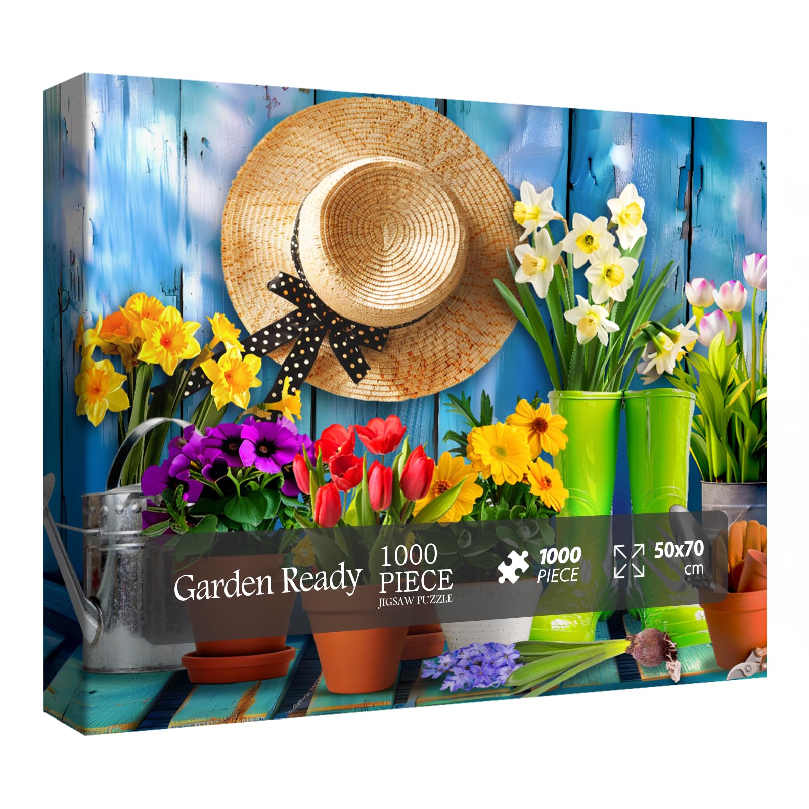 Colorful Flowers Puzzles for Adults 1000 Pieces, Beautiful Plant Pot Garden Floral Jigsaw Puzzles, Spring Tools Tulip Daisy Puzzle