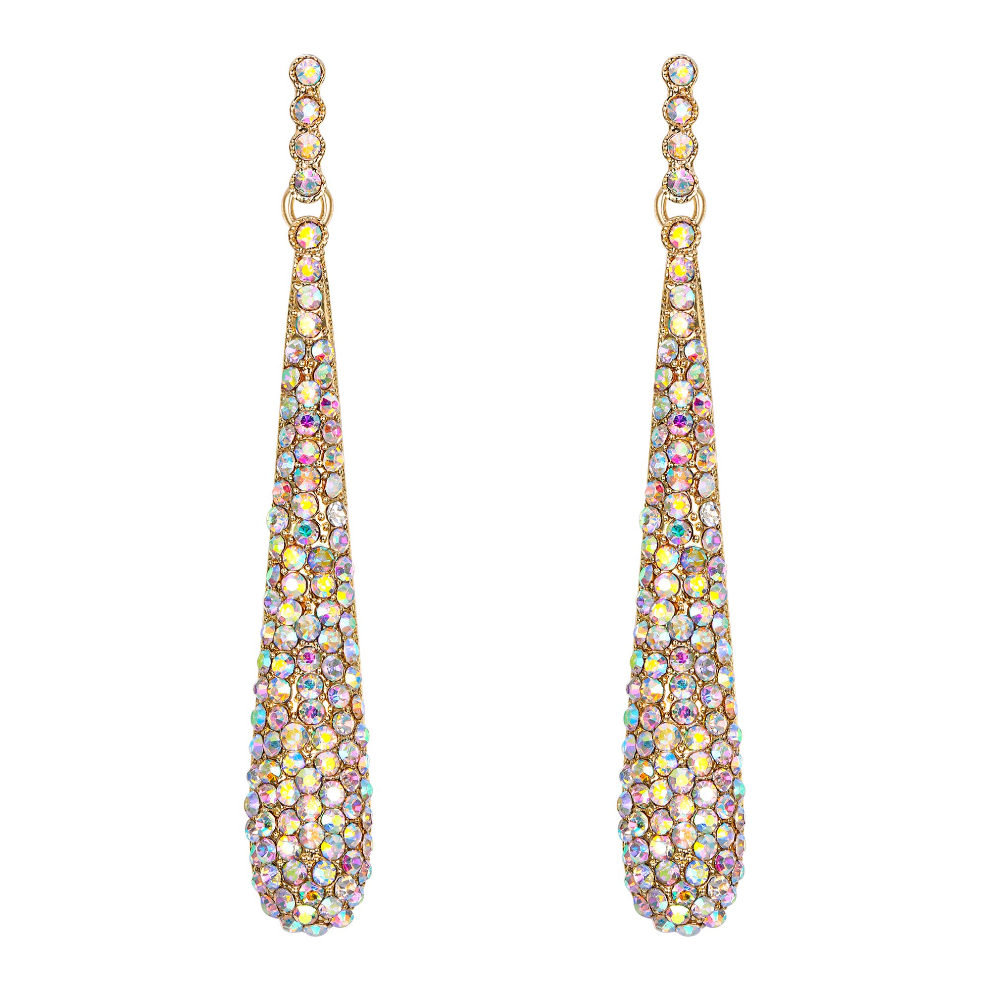 ClearinePendientes Largos de Mujer - Clearine Aretes en Forma de Lágrima, Estilo Elegante Precioso Cristales para Boda Novia Fiesta