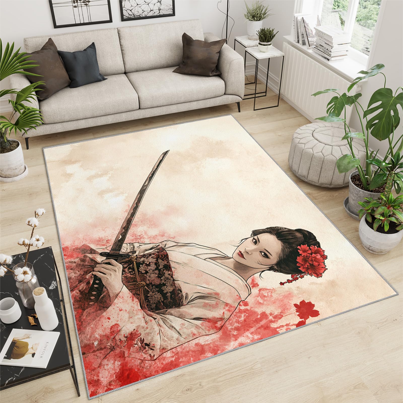 SANSJI Japanese Rugs for Bedroom - Japanese Geisha Rug, Classic Rug for Living Room Bedroom, Washable Non Slip Soft Large Carpet, Traditional Girl Area Rugs & Home Decor 160x230 cm
