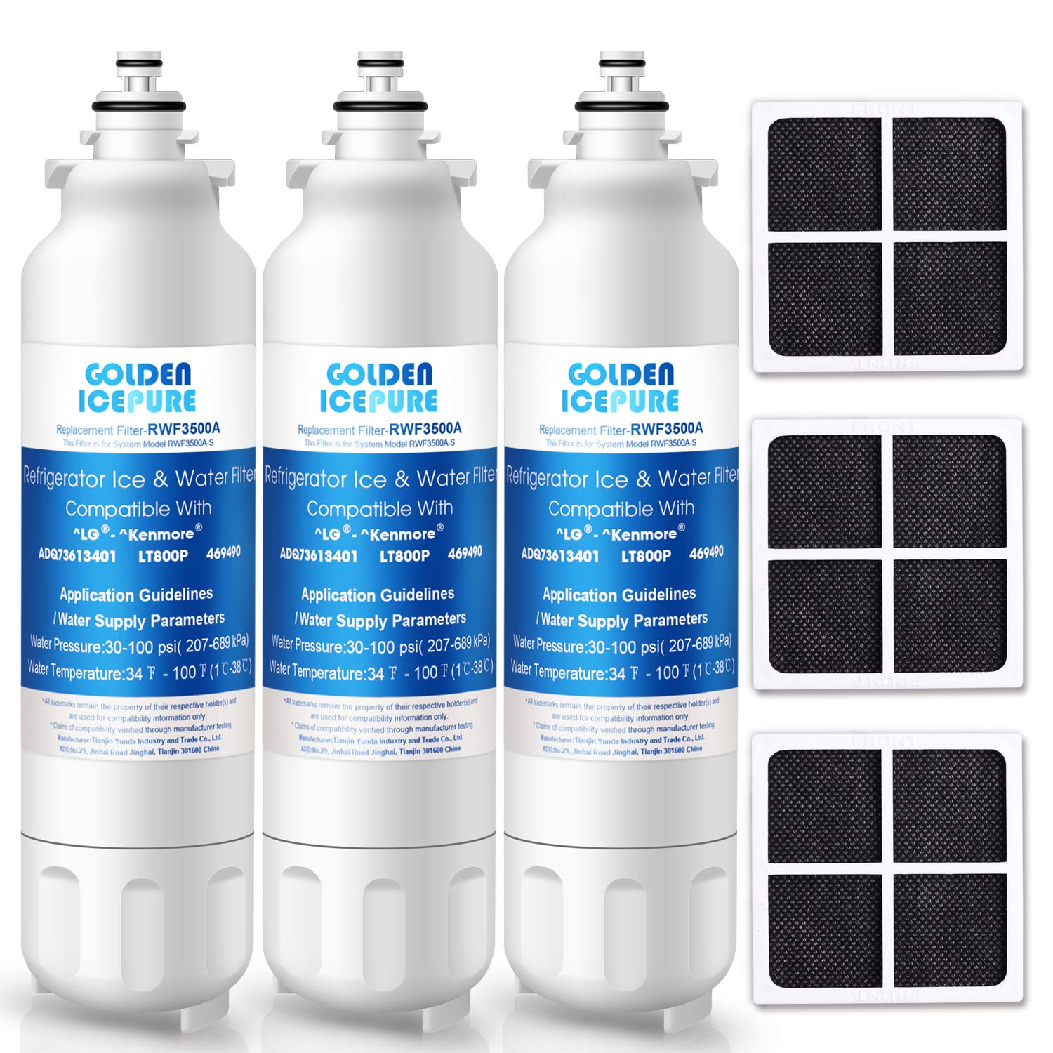 GOLDEN ICEPURERWF3500A Refrigerator Water Filter & Air Filter Combo, Compatible with LG LT800P, Kenmore 469490, ADQ73613401, LSXS26366D, LUPXS3186N, LSXS26366S, LT120F, FL-RF20, R-9490, DWF-35