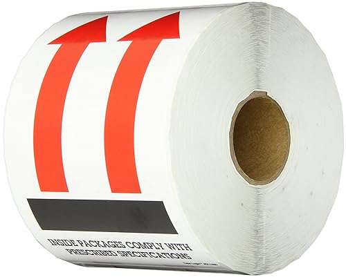 Tape Logic Aviditi Tape Logic - Calcomanía de advertencia de flecha roja, blanca y negra, para envío, manipulación, embalaje y mudanza (1 rollo de