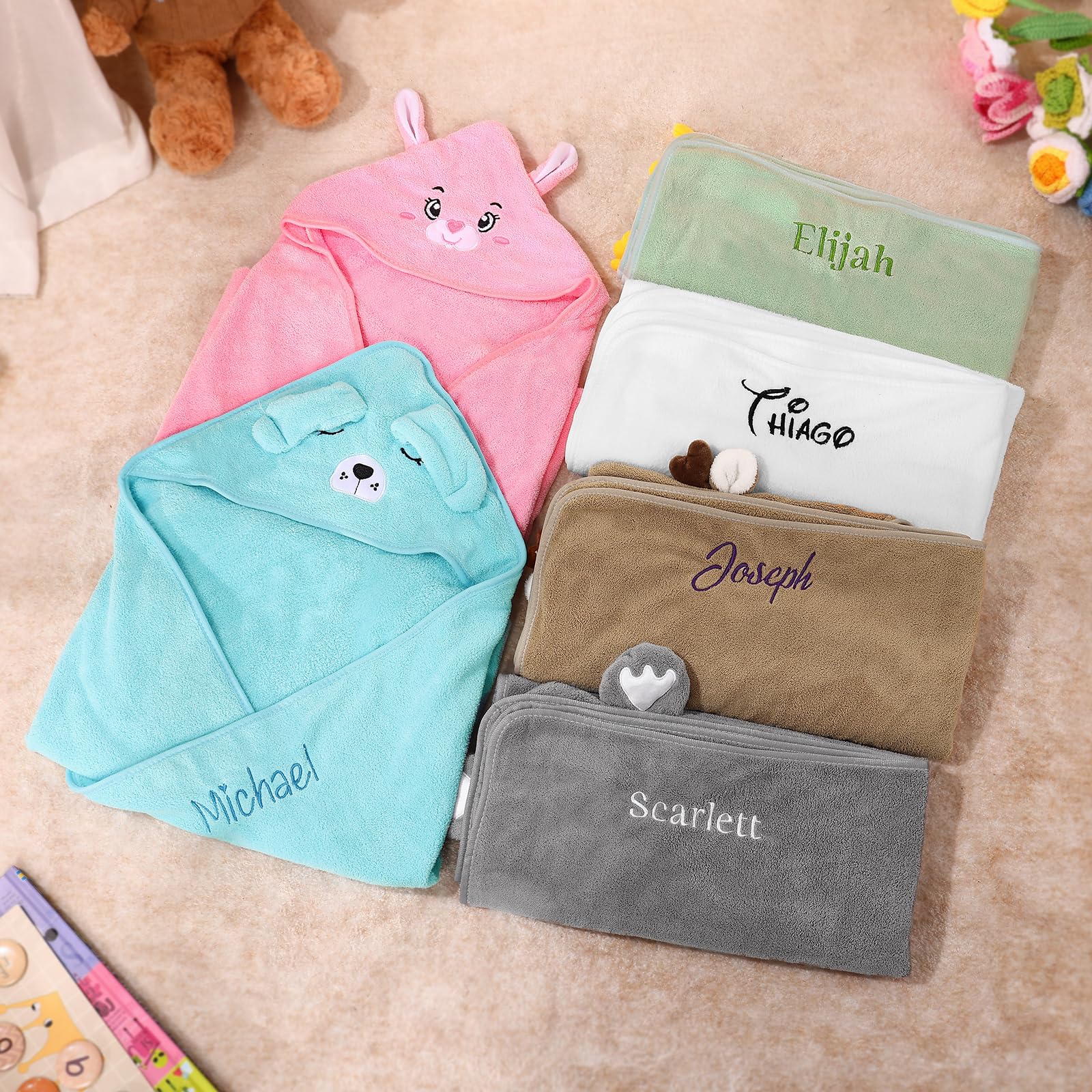 Cape de Bain Bebe Personnalisé avec Prénom Sortie de Bain Bebe Douce et Confortable Sortie de Bain Bebe pour Bebe Naissance Cadeau Baby Shower, Bebe Fille, Bebe Naissance (Vert)