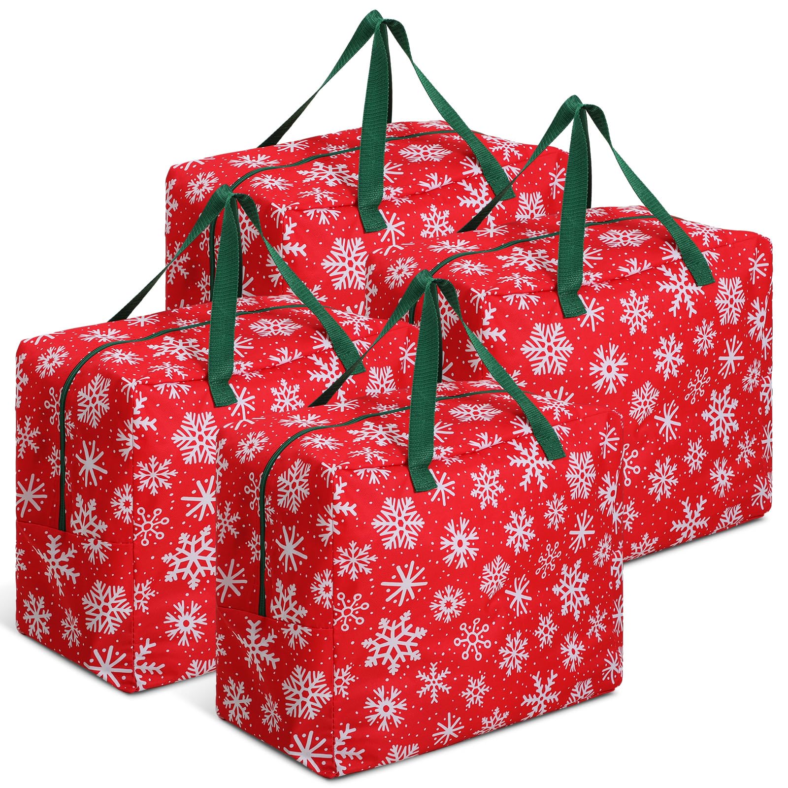 Kajaia 4 Pcs Christmas Decorations Storage Container Bag 18 x 15 x 10 Inch Christmas Ornaments Storage Holiday Ornaments Accessories Bag with Handles Hold Xmas Trees Lights(Red)