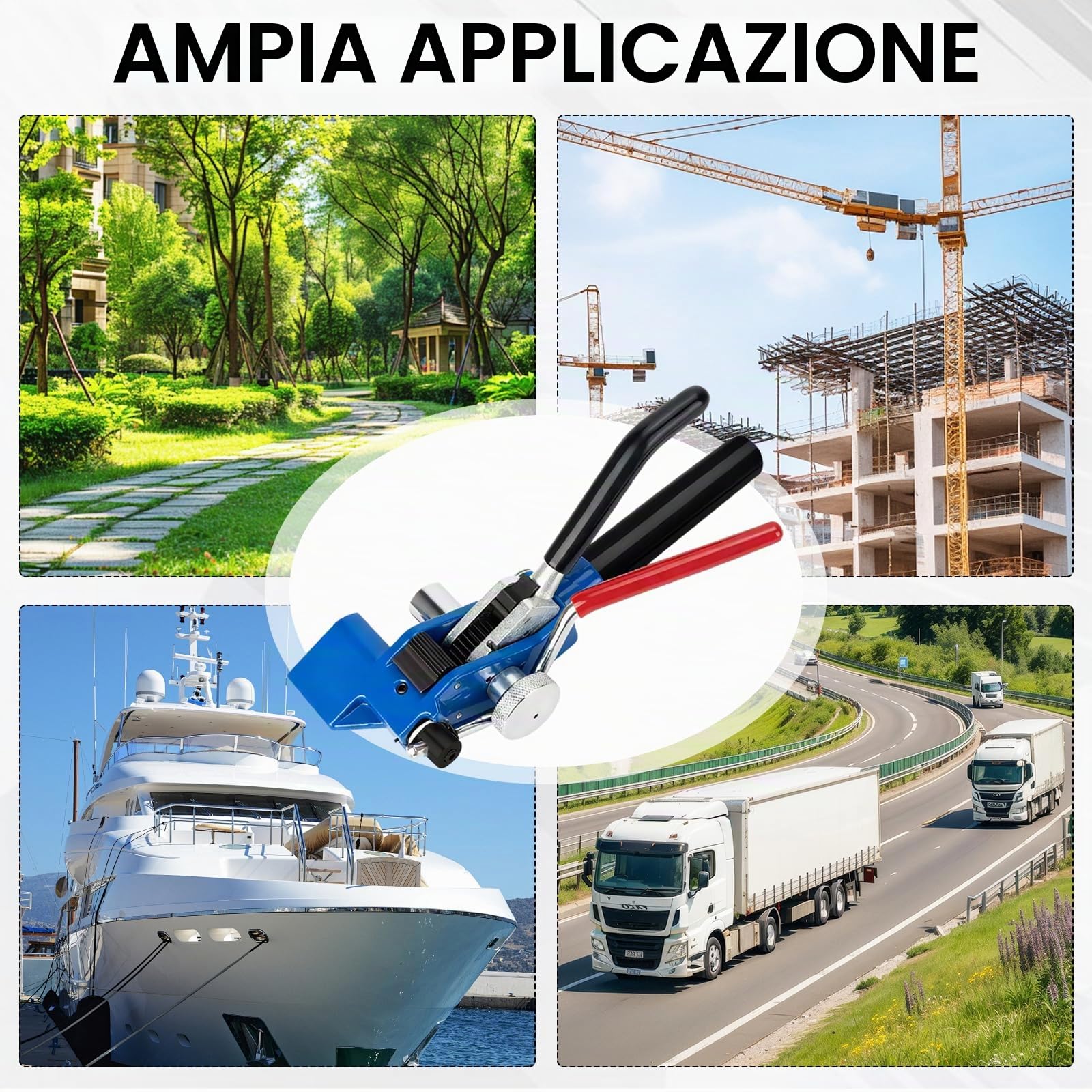 Pistola per Fascette in Metallo, Pinza per Fascette in Acciaio Metalliche Tenditore a cricchetto Attrezzo per fascette stringicavo portatile Strumento di Tensionamento e Taglio Regolabile