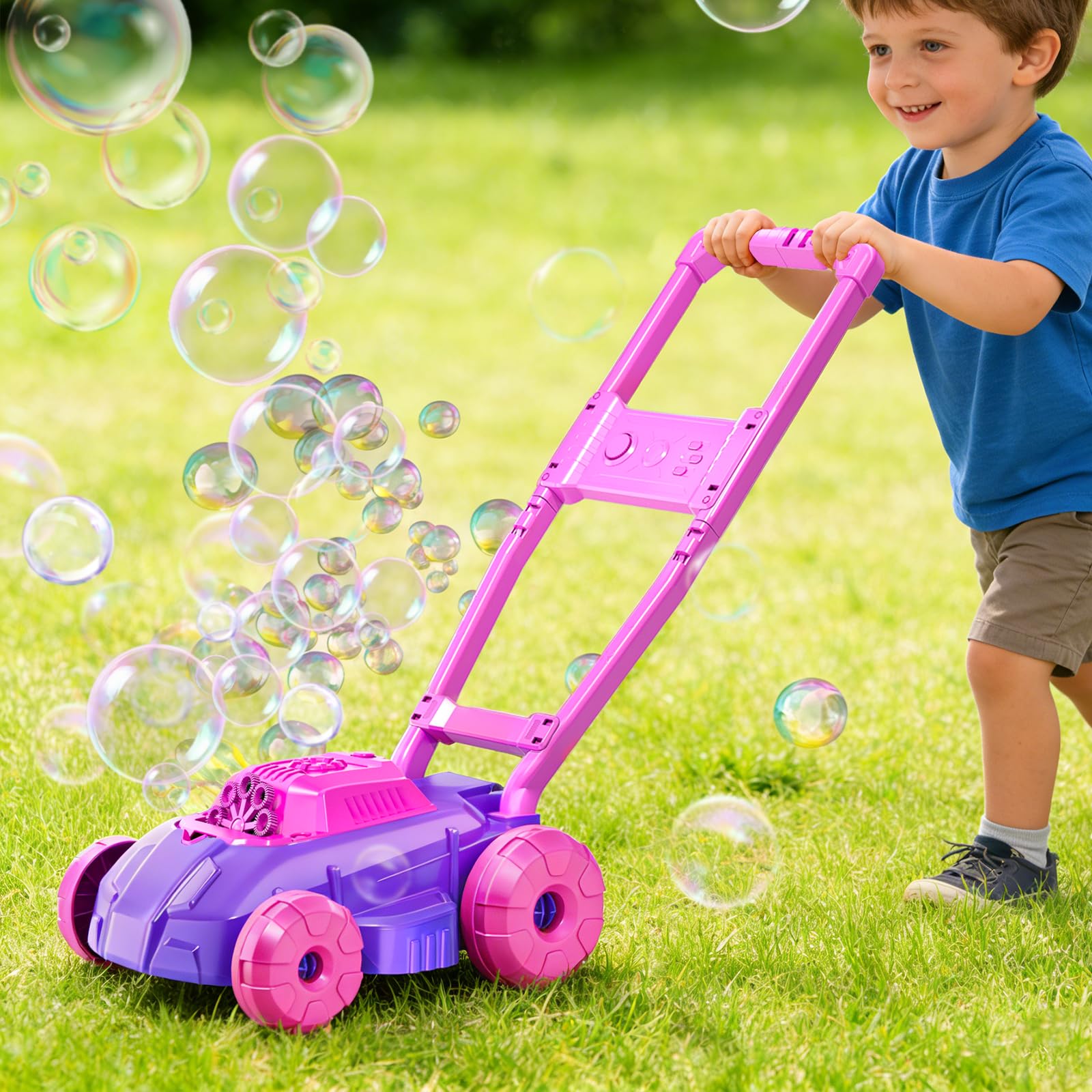 Rasenmäher Seifenblasenmaschine Kleinkinderspielzeug, Sommer Outdoor Spielzeug Spiele, Seifenblasenmaschine für Kleinkinder Vorschulkind Jungen Mädchen Geburtstag, Rosa