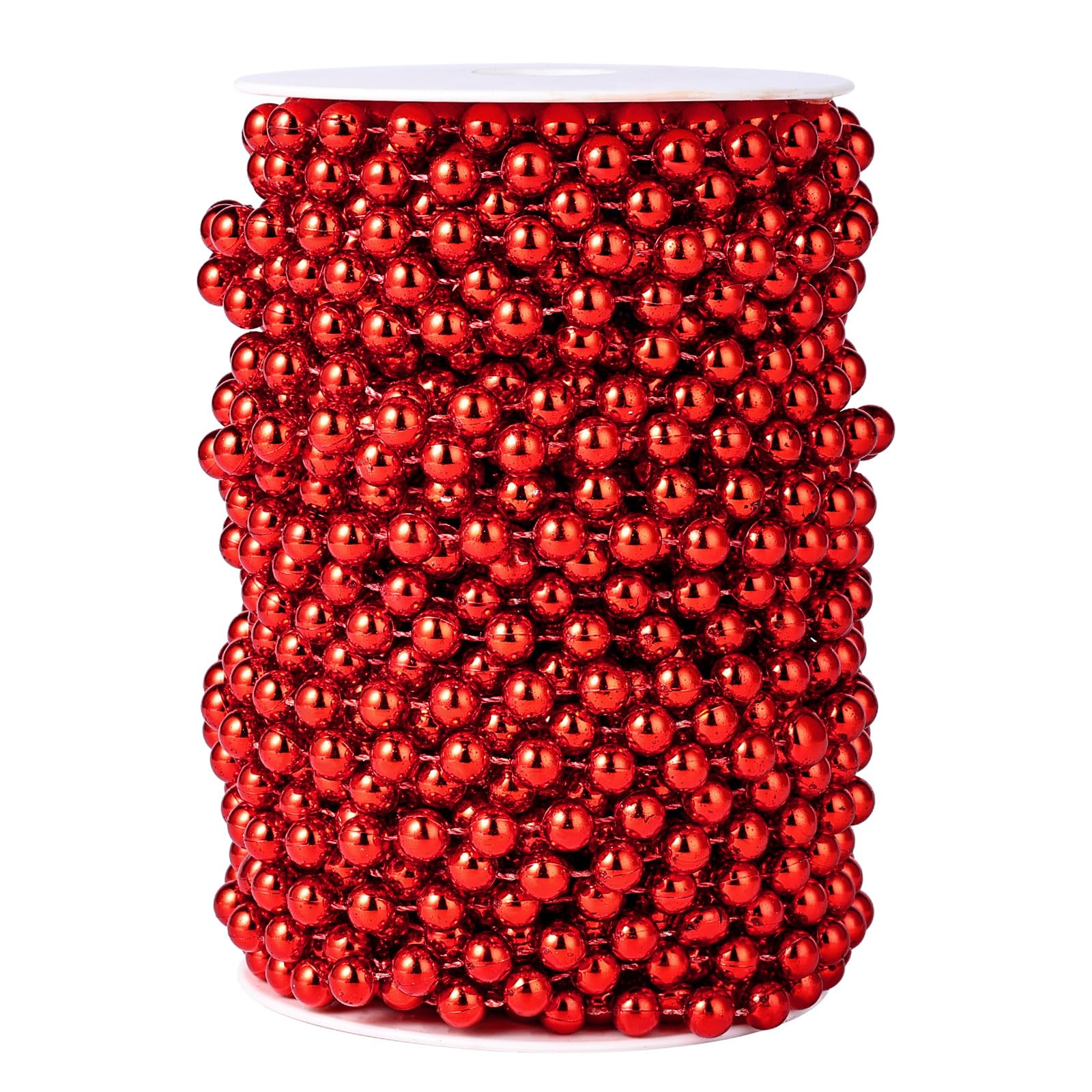 [66 Feet] Red Pearl Beads Garland, 8MM 22 Yards Red Faux Pearl Beads String Roll Bulk for DIY Craft Christmas Tree Festival Party Decoration