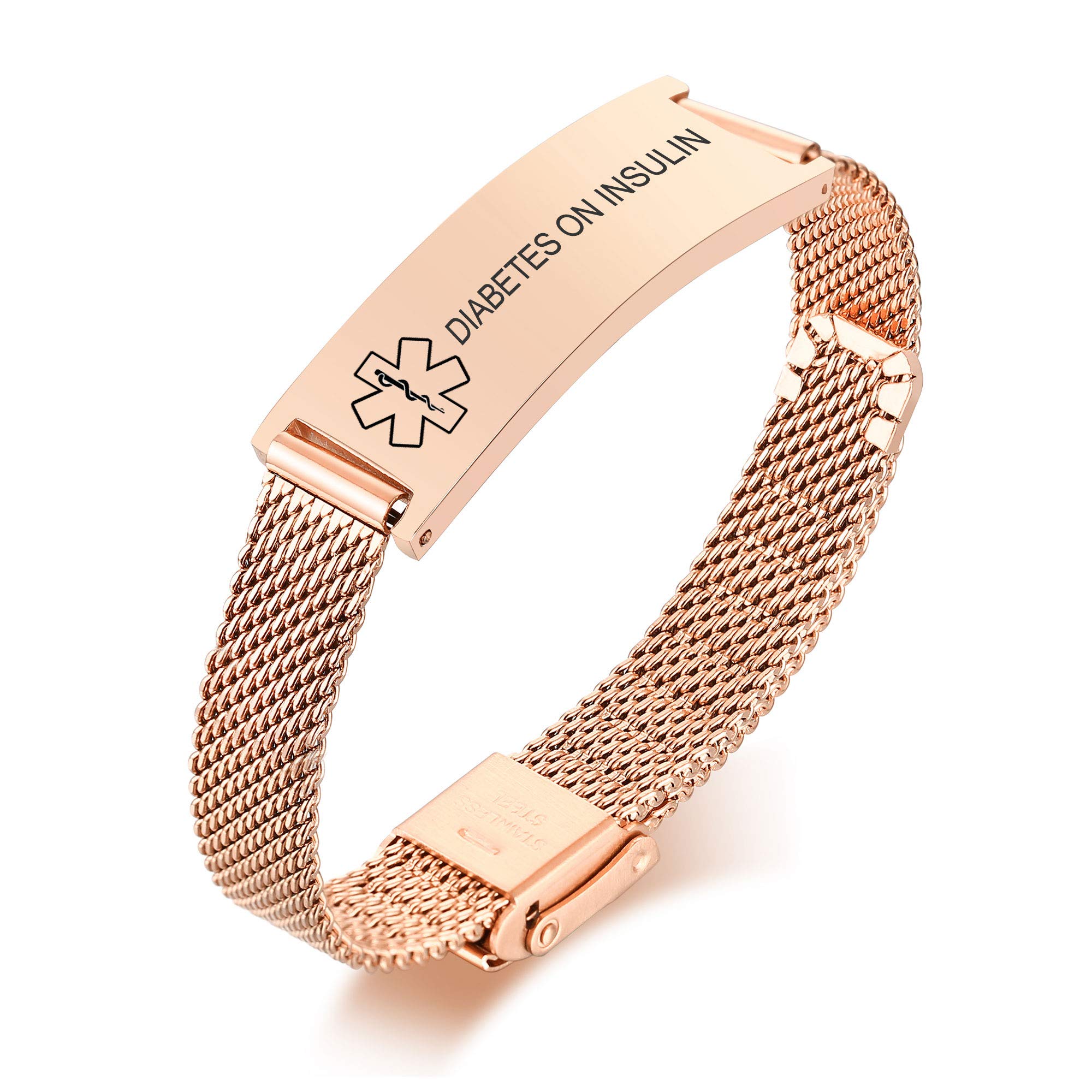VNOX Medical Alert Bracelets for Men &amp; Women Kids with Free Engraving Adjustable Stainless Steel Mesh Emergency Medical ID Bracelets Wristband