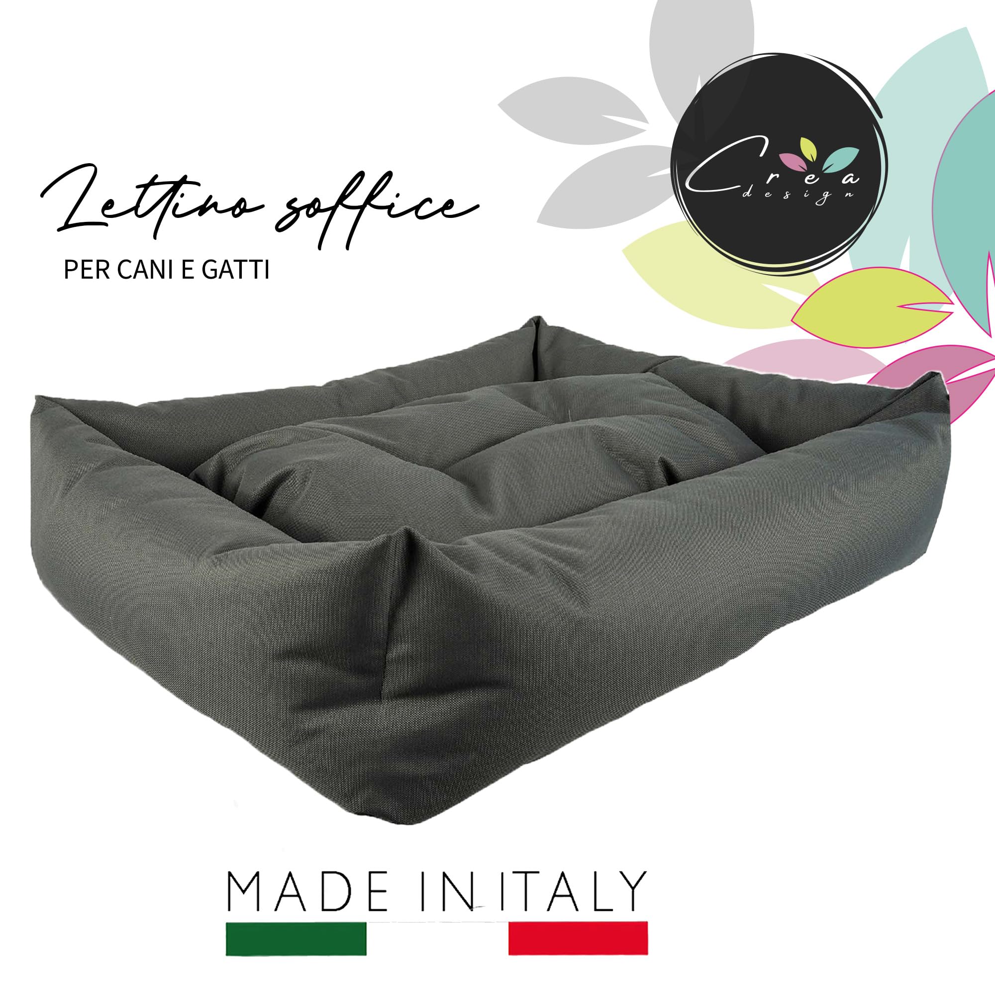 Crea Bed - Cuccia lettino per cani idrorepellente resistente ai graffi, realizzata a mano in Italia. Cuscino per Cane tessuto robusto per l'uso interno ed esterno. S/M | 70 x 55 cm, ANTRACITE