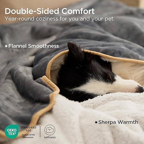 Miniatura 3 de Bedsure Manta impermeable para cama  Manta impermeable de forro polar Sherpa para perros grandes, mantas para mascotas para camasofá, protector de