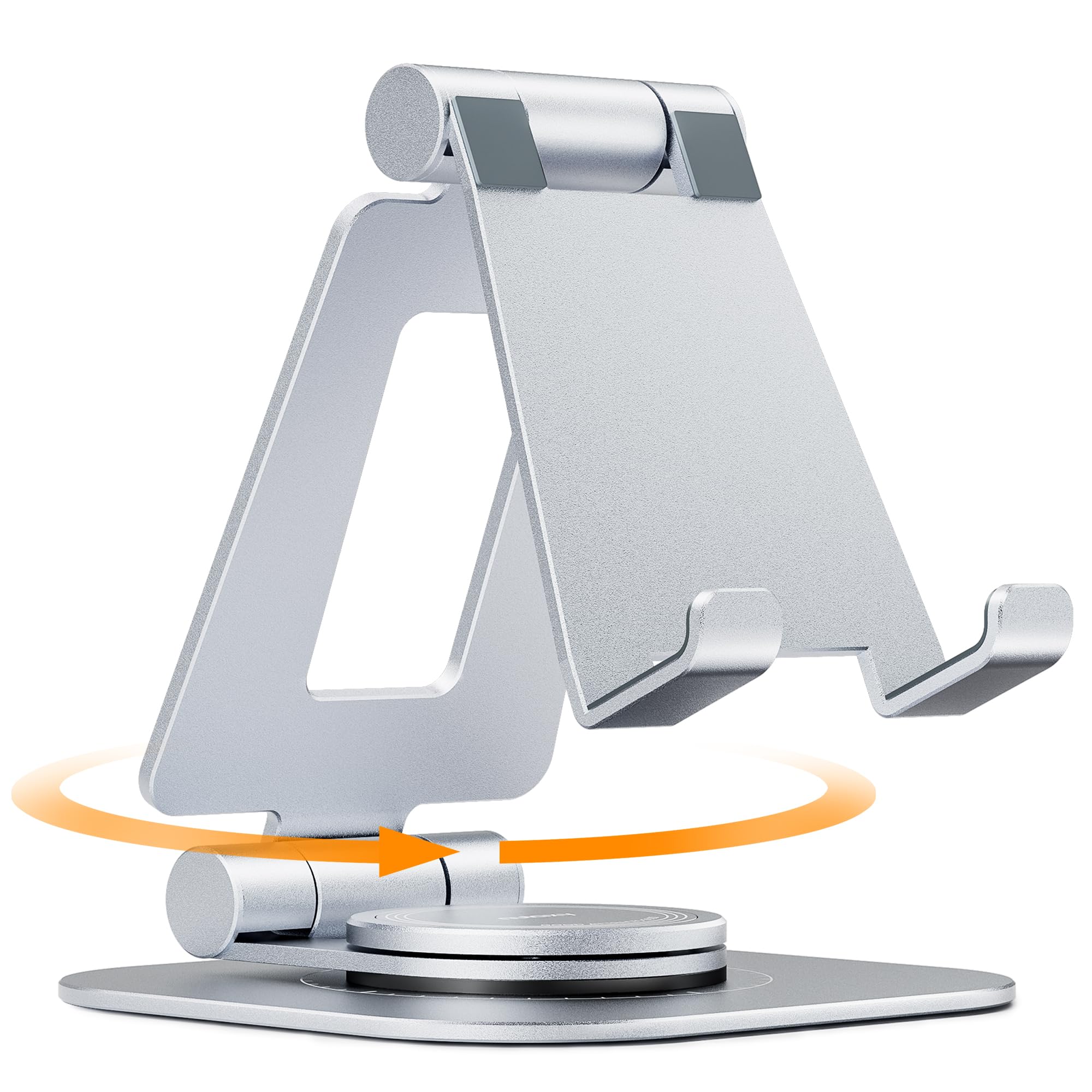 Nulaxy Rotatable Cell Phone Stand, Fully Adjustable Foldable Desktop Phone Holder Cradle Dock, Thick Case Friendly, Compatible with All Phones, Nintendo Switch, Silver