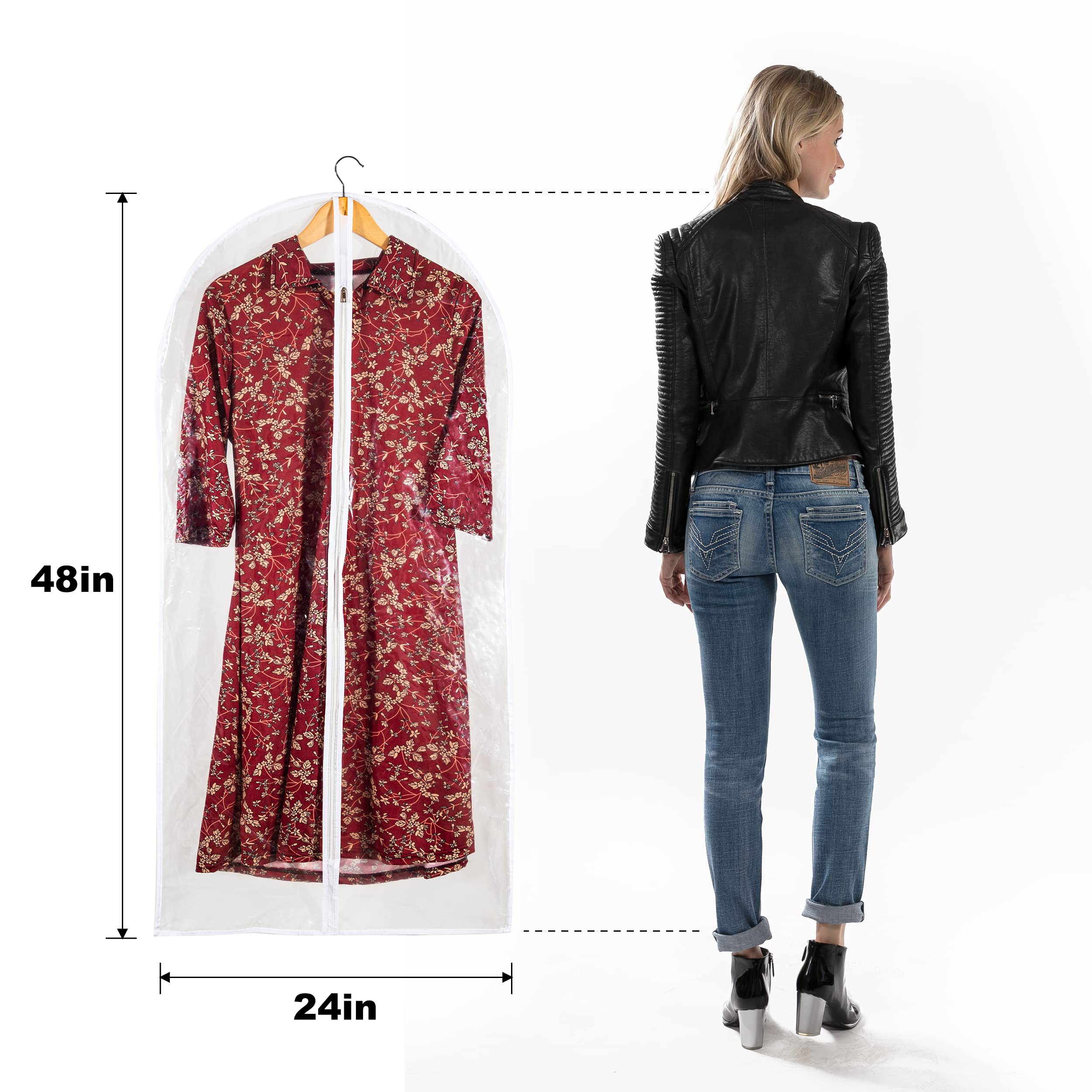 Bolsa de ropa transparente larga para vestidos, bolsas de vestir de vinilo para almacenamiento en el armario, fundas para abrigos para armario con cremallera, bolsas de plástico para colgar ropa,