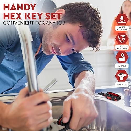 Vista 5 de Juego de 25 llaves Allen plegables – Paquete de 3 llaves hexagonales métricas y SAE, juego de llaves Torx incluido – Juego de llaves Allen premium