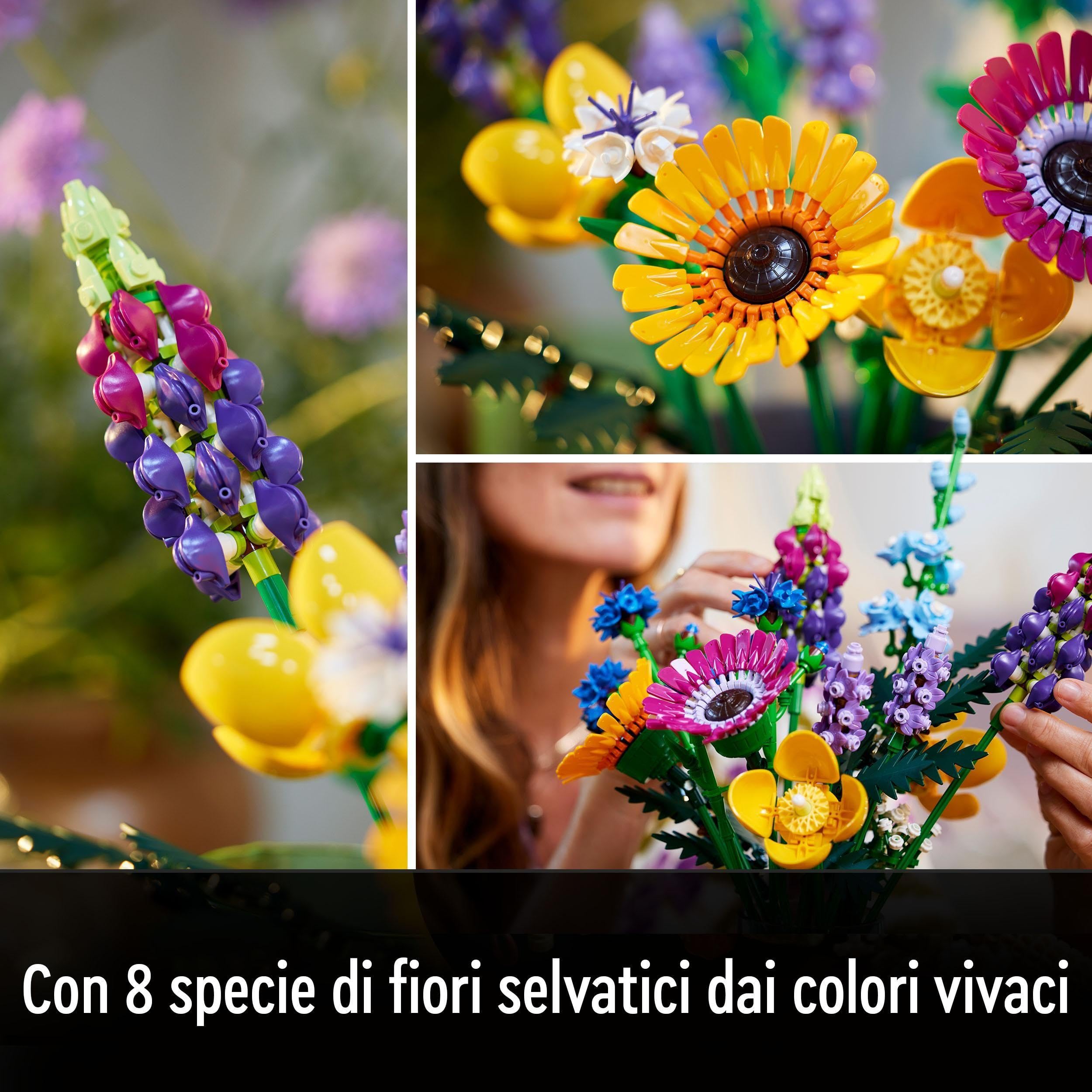 LEGO Botanicals Bouquet Fiori Selvatici Finti con Papaveri e Lavanda Artificiali, Regali Creativi, Idee di San Valentino per Lei, Lui, Donna o Uomo dalla Collezione Botanica, Decorazione Casa - 10313