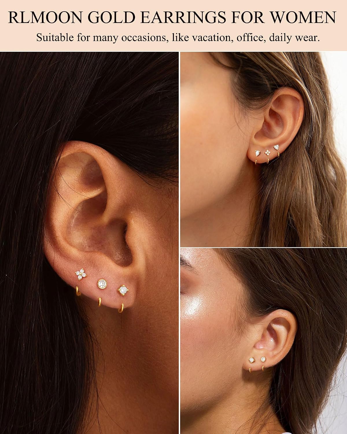 RLMOON Backless Earrings Gold Silver Huggie Half Hoop Earrings for Women 14K Gold Plated Hypoallergenic Stackable Earrings for Mutiple Piercing Stay Close Hoop Earrings No Back Comfort Fit Trendy Jewelry Gift