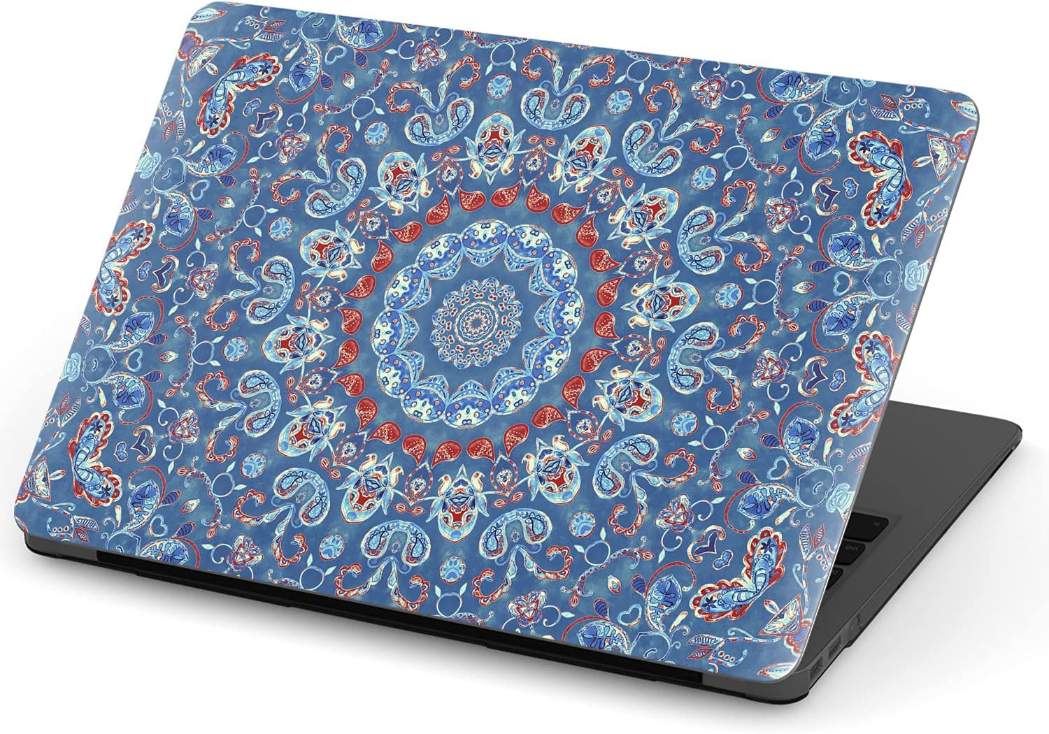 Mertak Hard Case Compatible with MacBook Pro 16 14 Air 15 13 inch M3 M2 M1 Mac 2024 2023 2022 2018 Plastic Protective Paisley Bohemian Indian Touch Bar Clear Laptop Print Blue Vintage Pattern