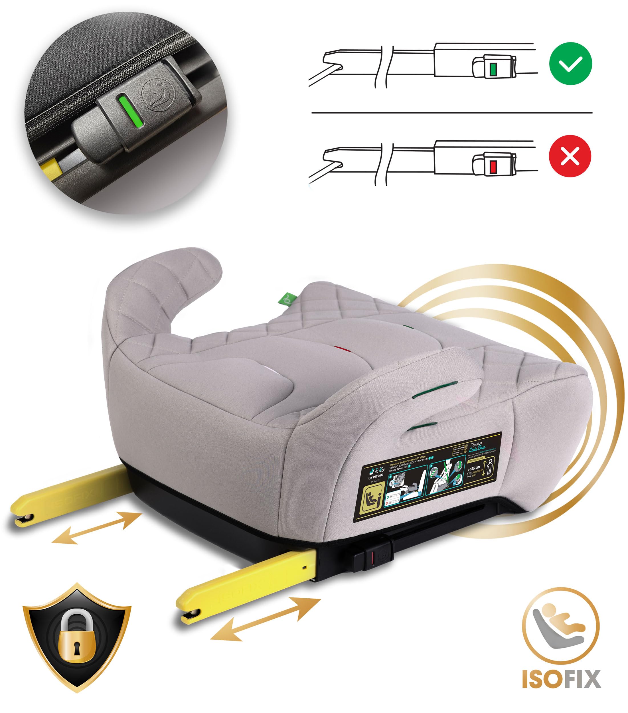 Nukido Sitzerhöhung Auto Kindersitzerhöhung - 22-36 kg - Kindersitz Autositz - i-Size ISOFIX - 125 Bis 150 cm - Beige