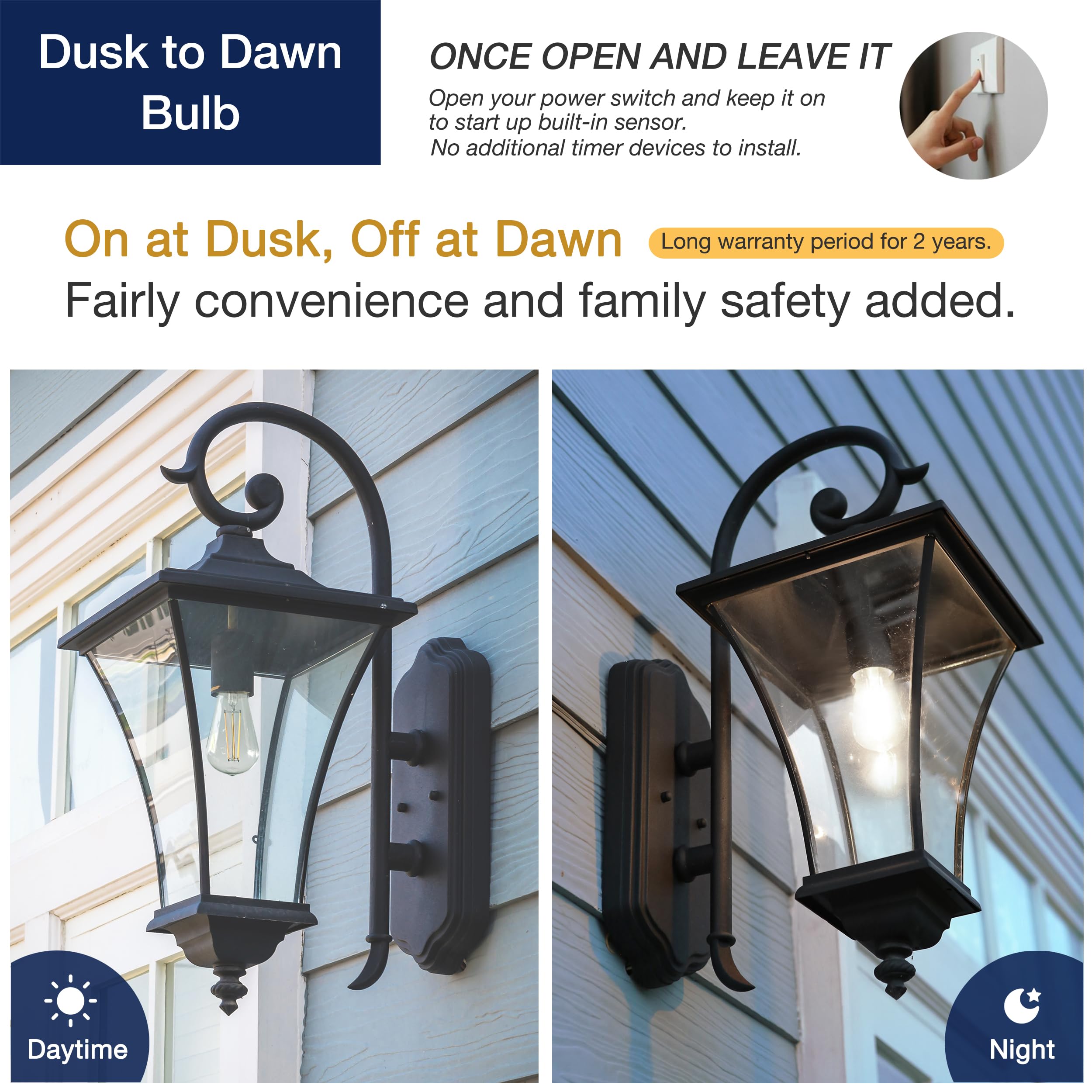 FLSNT Outdoor Light Sensor Dusk to Dawn Light Bulbs 60W Equivalent, 7W ST64 LED Edison Screw Bulb, Automatic On/Off - Image 3