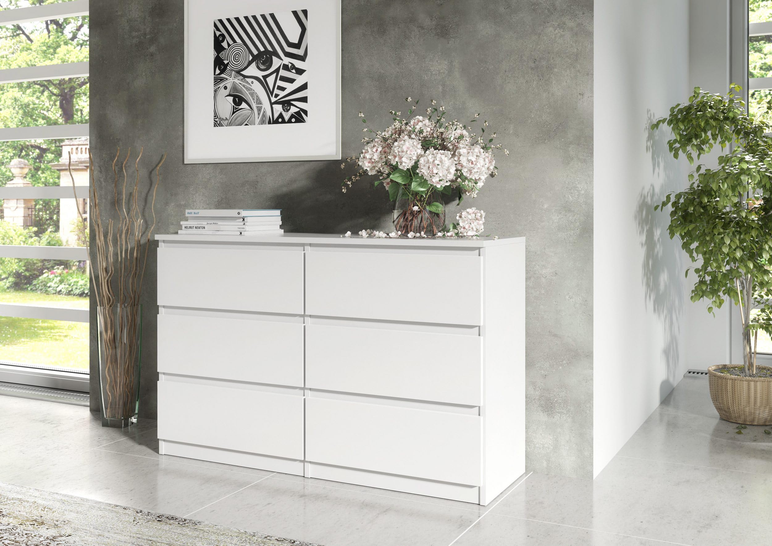 meble masztalerz Cassettiera Camera da Letto con 6 Cassetti - Credenza Soggiorno - Moderna Comò - Cassettiera Alta - Mobiletto con Cassetti - Bianco 100 x 39 x 78,5 cm