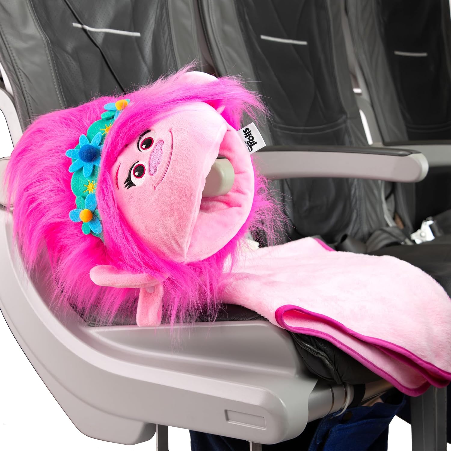 Trolls Armrest Buddy Stuffed Plush Travelling Toy with Blanket 13” - Kids Ultimate Travel Pillow Companion Set (Queen Poppy)