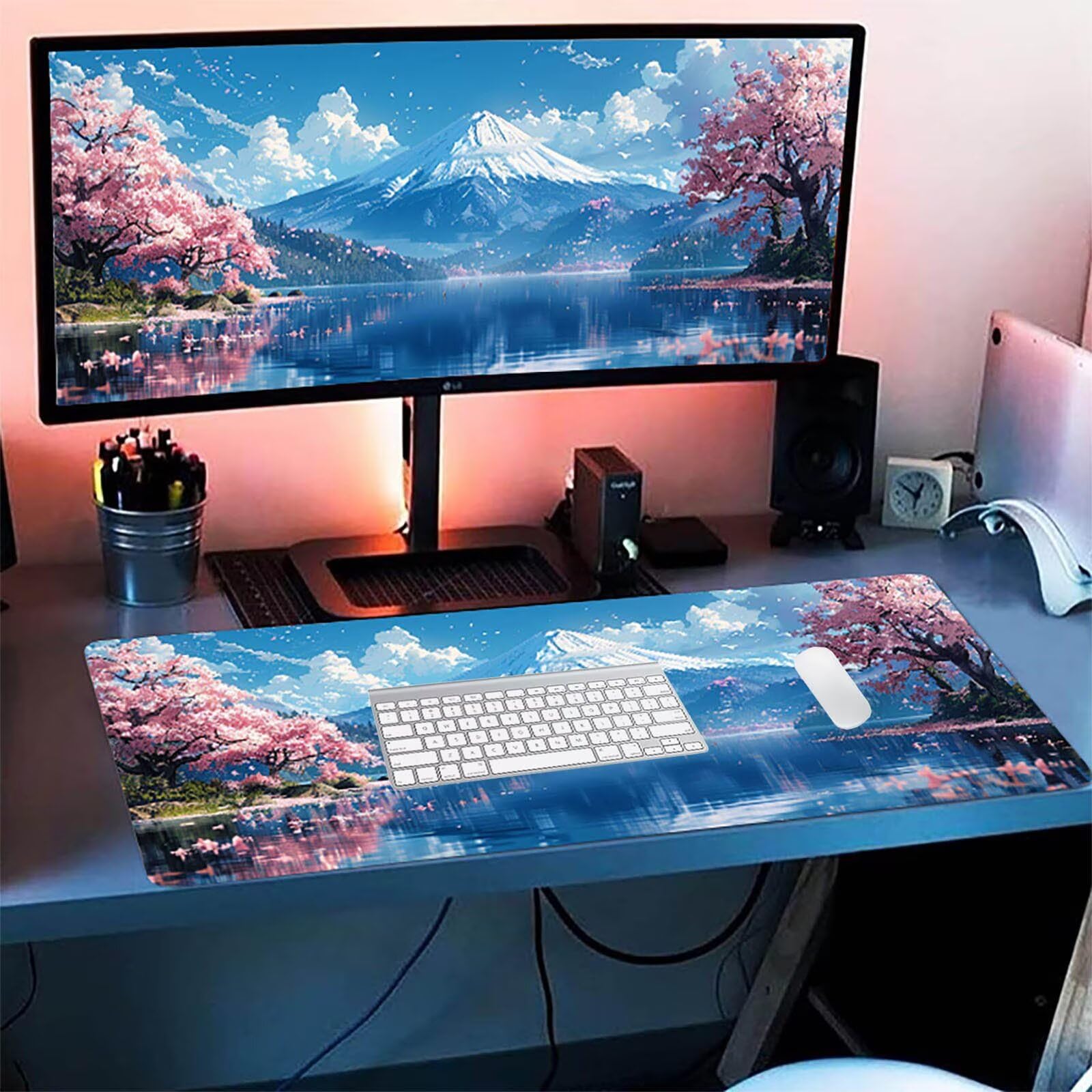 Tapis de Souris XXL 1600 x 800 mm, Grand Tapis de Souris Gaming Blanc, Mouse Pad avec Base en Caoutchouc Antidérapant, Améliorer Précision et Vitesse, Gaming Accessoire, Cadeau Femme, Paysage Y-8548