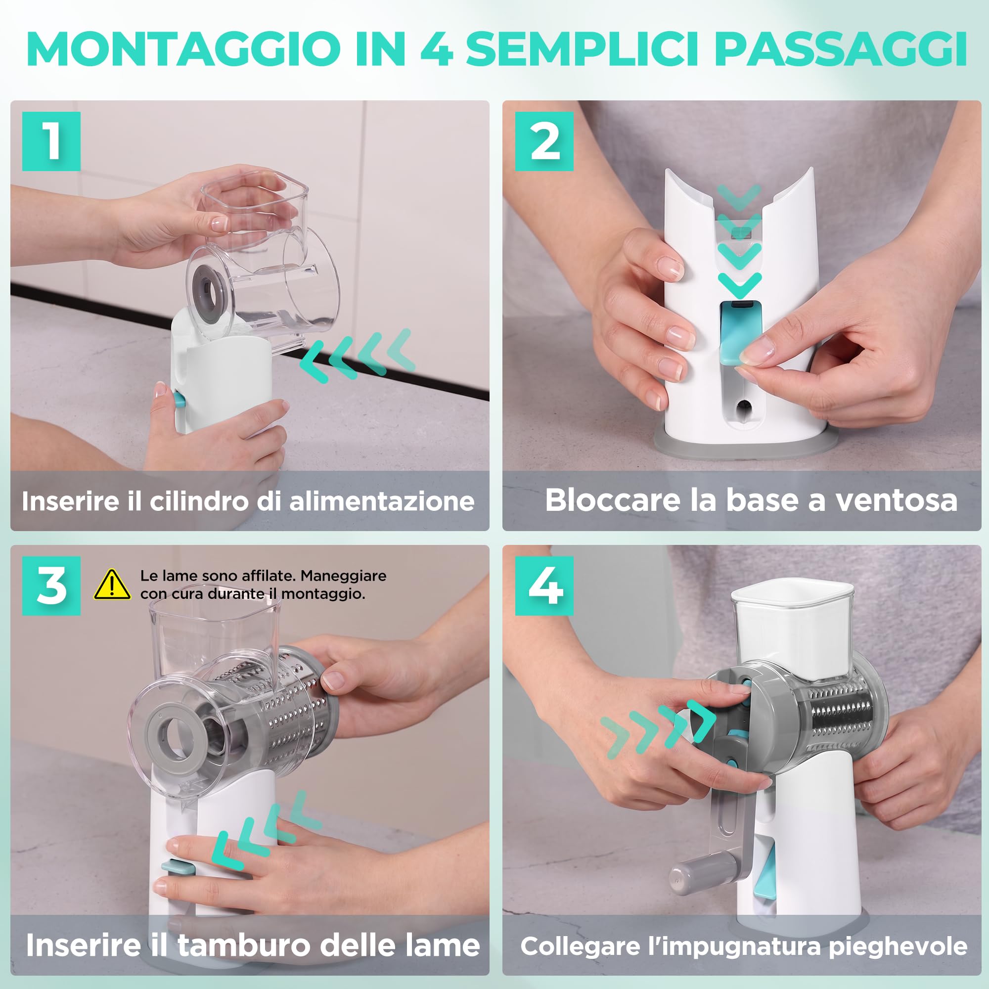 HAUSHOF Grattugia Formaggio Manuale con 3 Lame in Acciaio Inossidabile