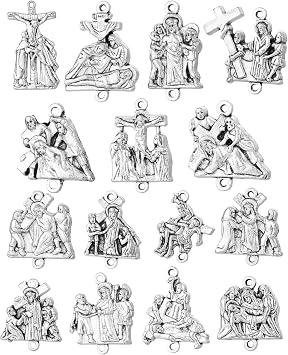 COTTVOTT 15pcs / Set Stations of the Cross Medals، Rosary Parts to Make Stations of the Cross Rosary Chaplet، DIY Rosary Making Supplies