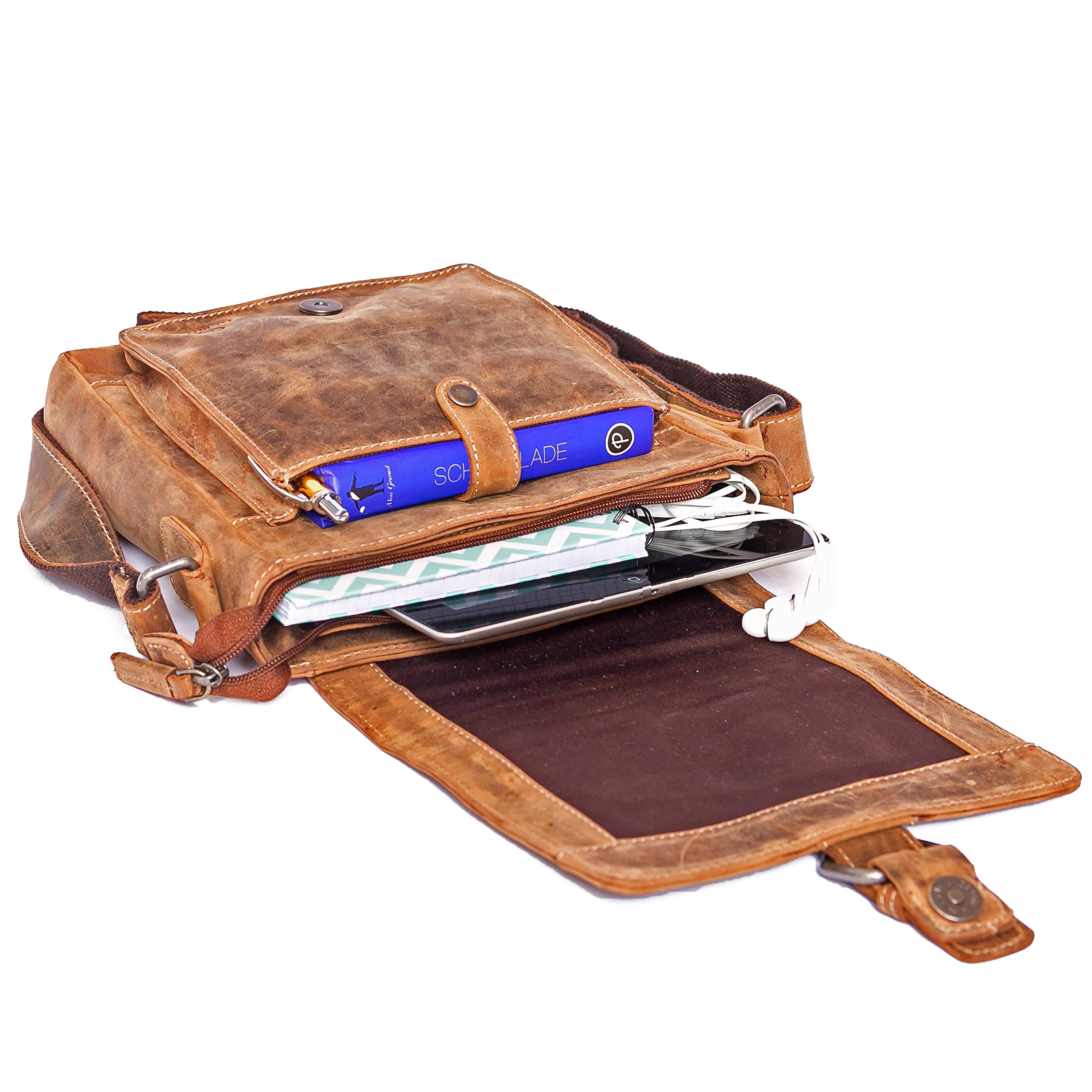 ALMADIH Leder Umhängetasche Herren LUIS perfekt für Tablet iPads 9.7 zoll - Kompakte echte Ledertasche Herren Schultertasche kleine Herrentasche Herrenhandtasche Männer braun (LUIS vintage)