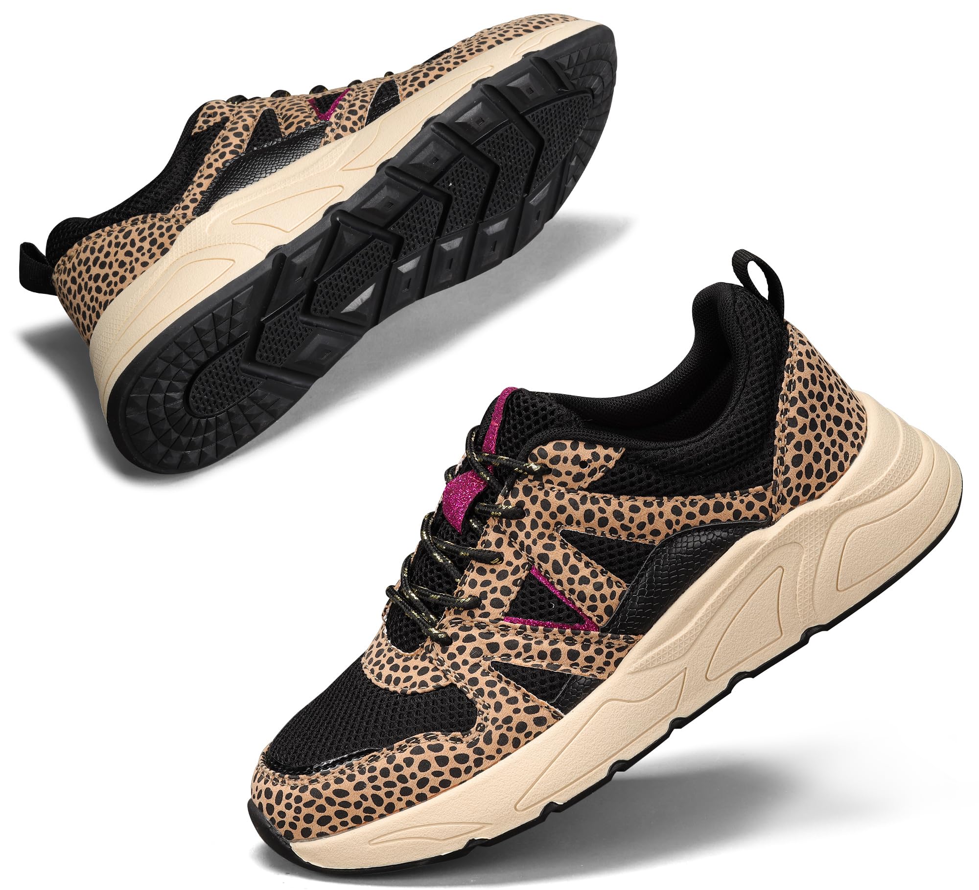 LUCKY STEP Zapatillas de Moda para Mujer - Plataforma de Leopardo para Caminar y Tenis